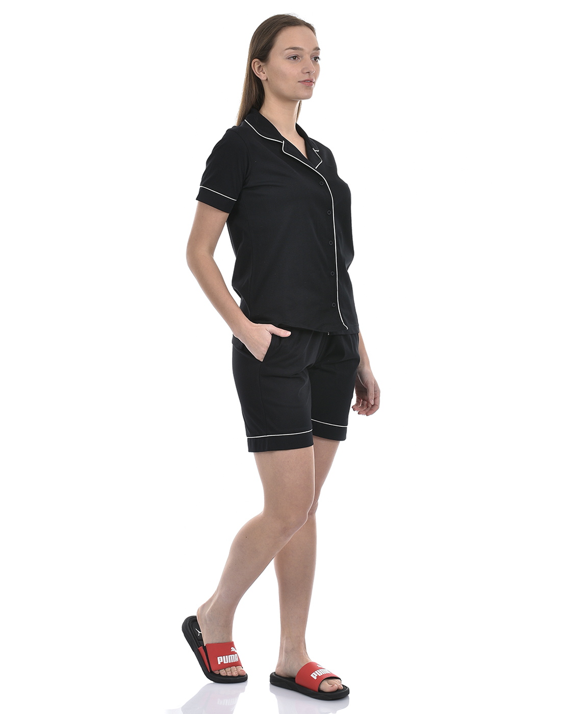 Oneway Women Solid Black Night Suit