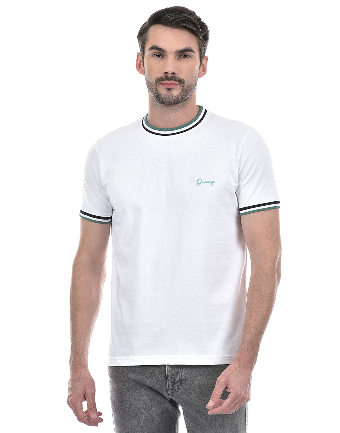 Oneway Men Striped White T-Shirt