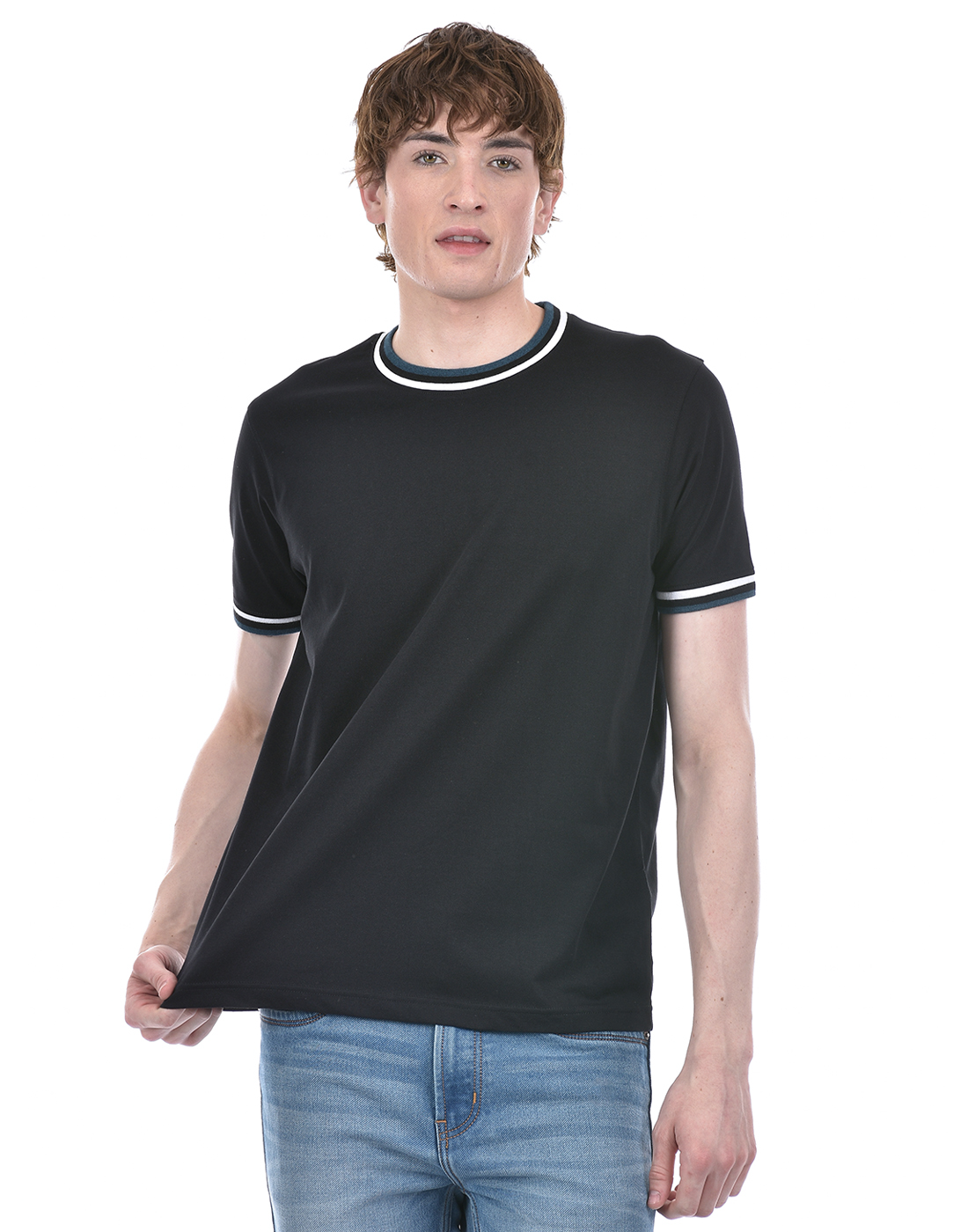Oneway Men Striped Black T-Shirt