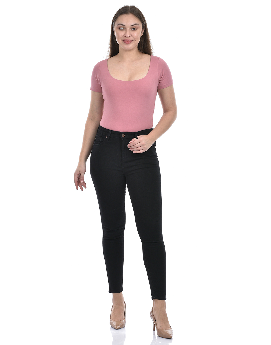 Oneway Women Solid Pink Bodysuit