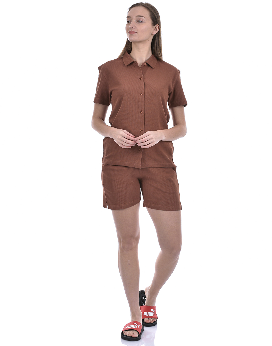 Oneway Women Solid Brown Co-Ord Set