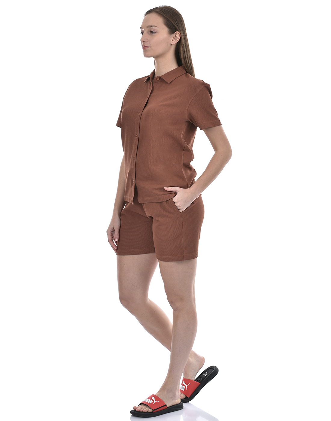 Oneway Women Solid Brown Co-Ord Set