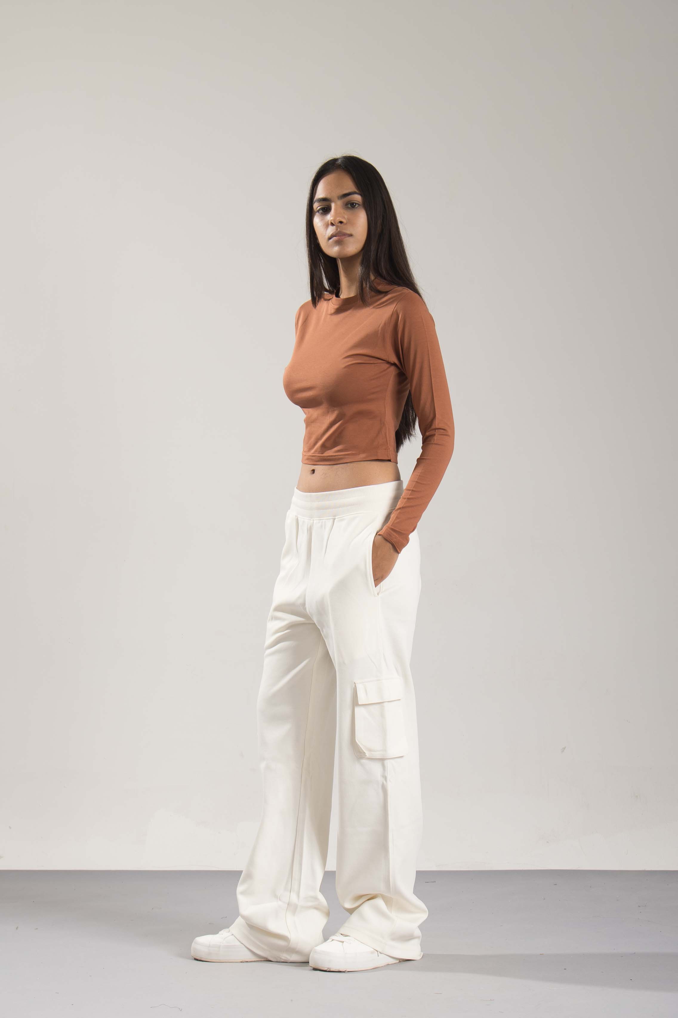 Oneway Women Solid Off White Cargo Pants