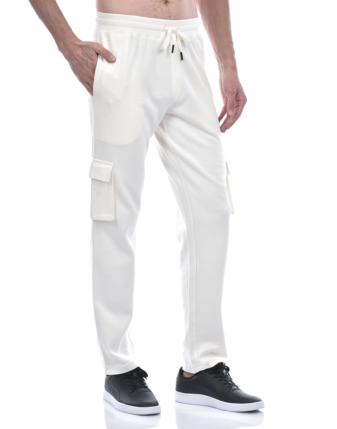 Oneway Men Solid Off White Track Pants