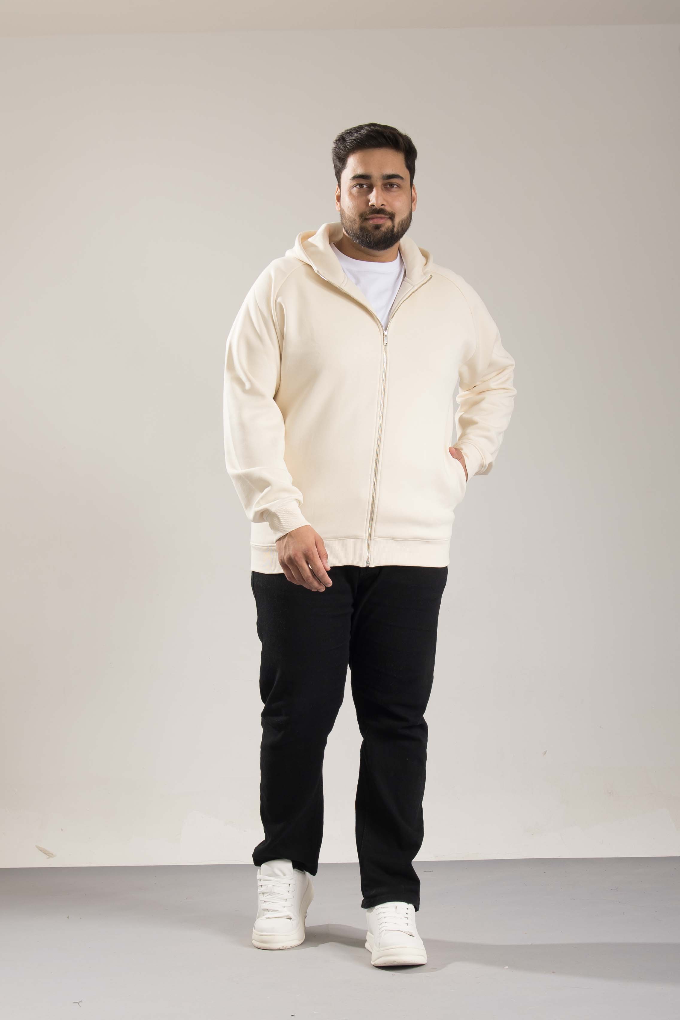 Oneway Men's Comfort Fit Full Sleeve Solid Off White Jacket