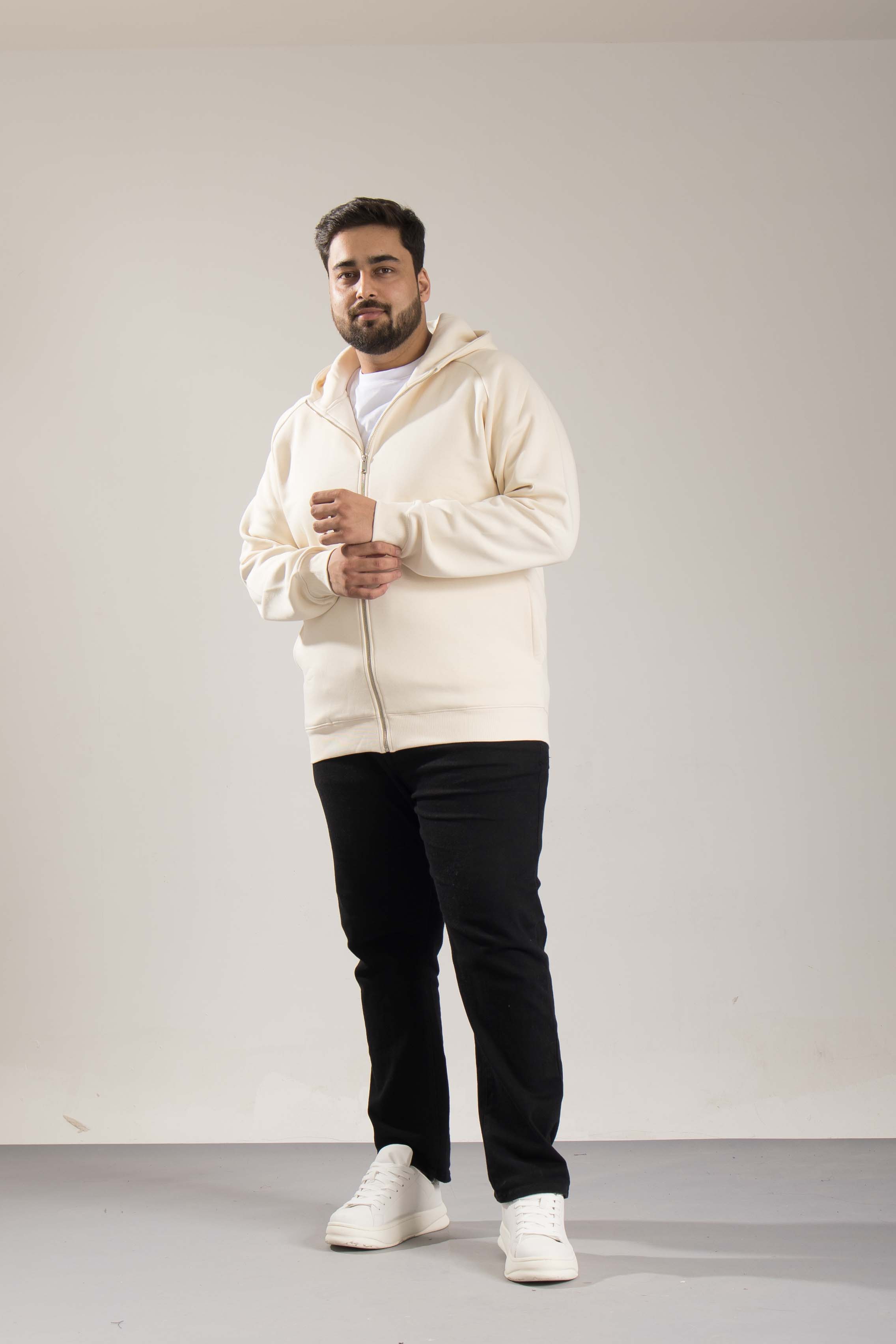 Oneway Men's Comfort Fit Full Sleeve Solid Off White Jacket