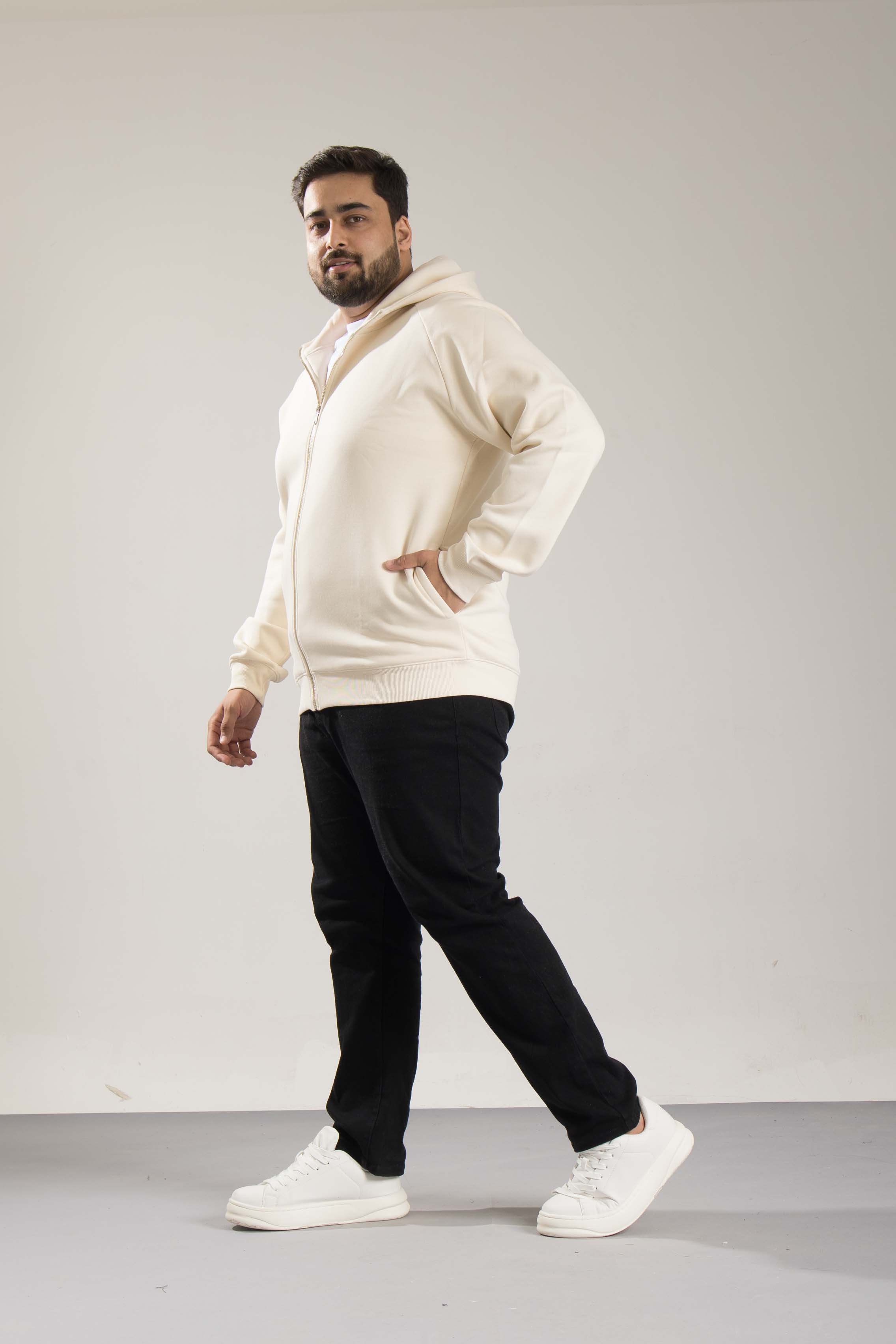 Oneway Men's Comfort Fit Full Sleeve Solid Off White Jacket