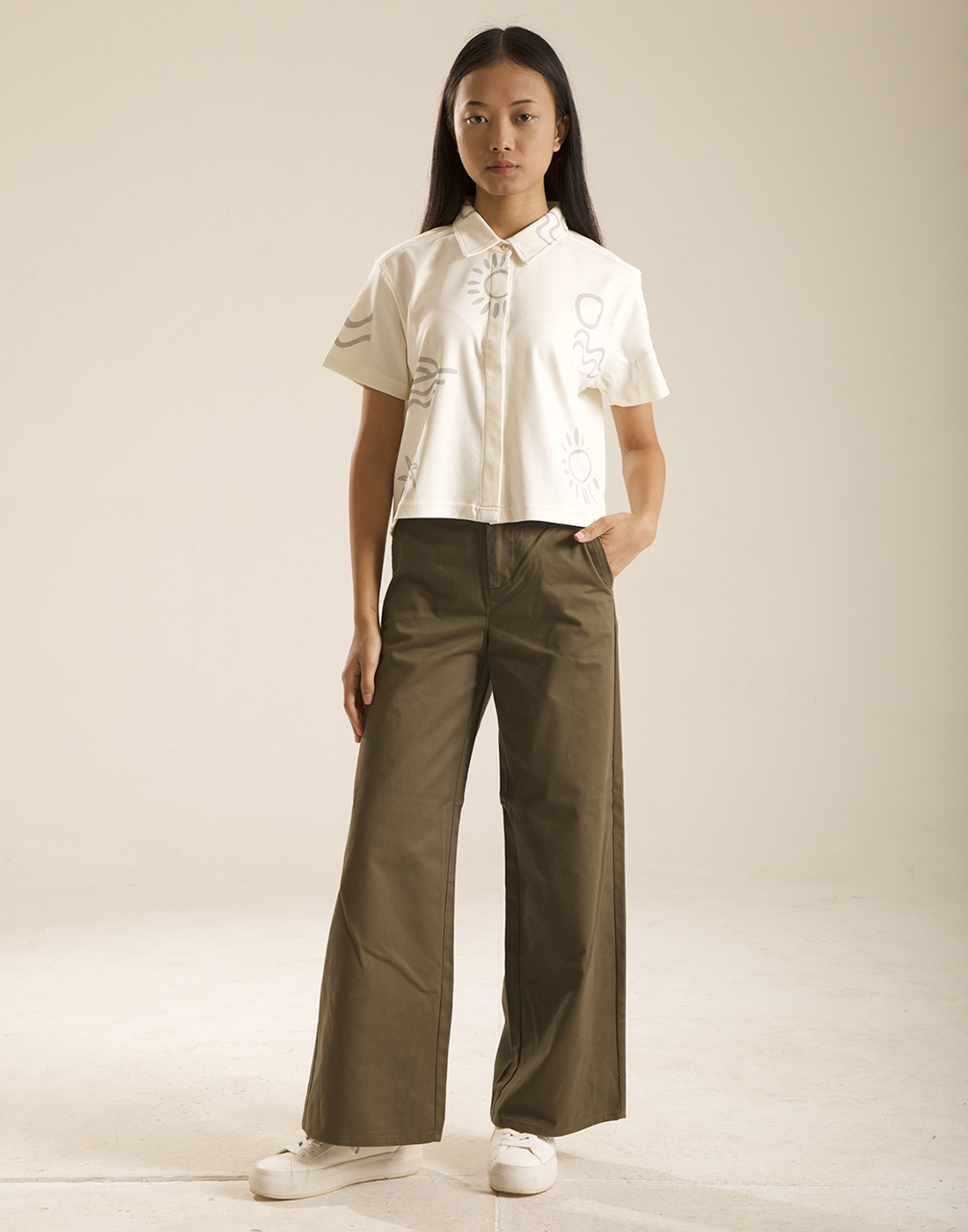 Oneway Women Printed Off White Shirt