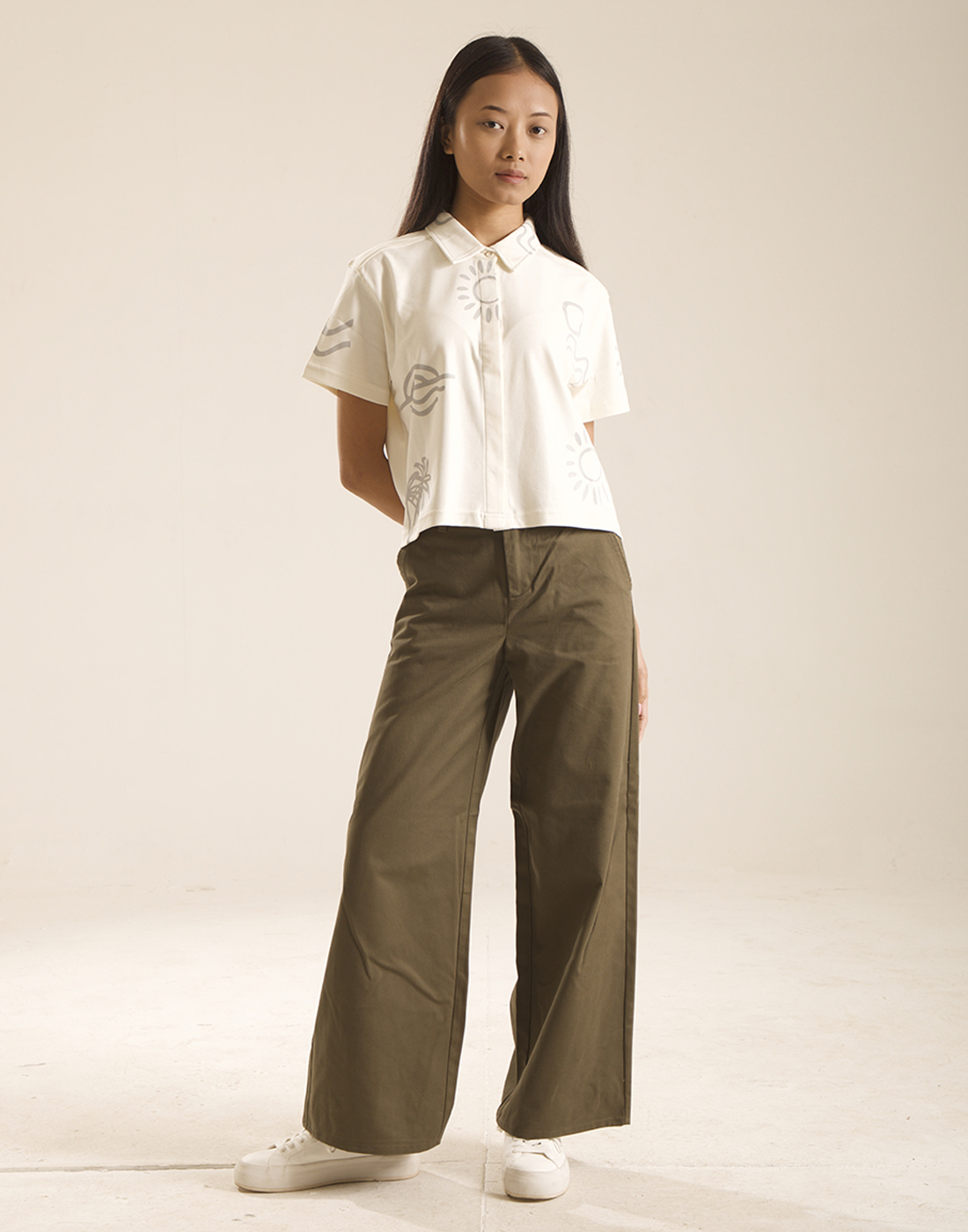 Oneway Women Printed Off White Shirt