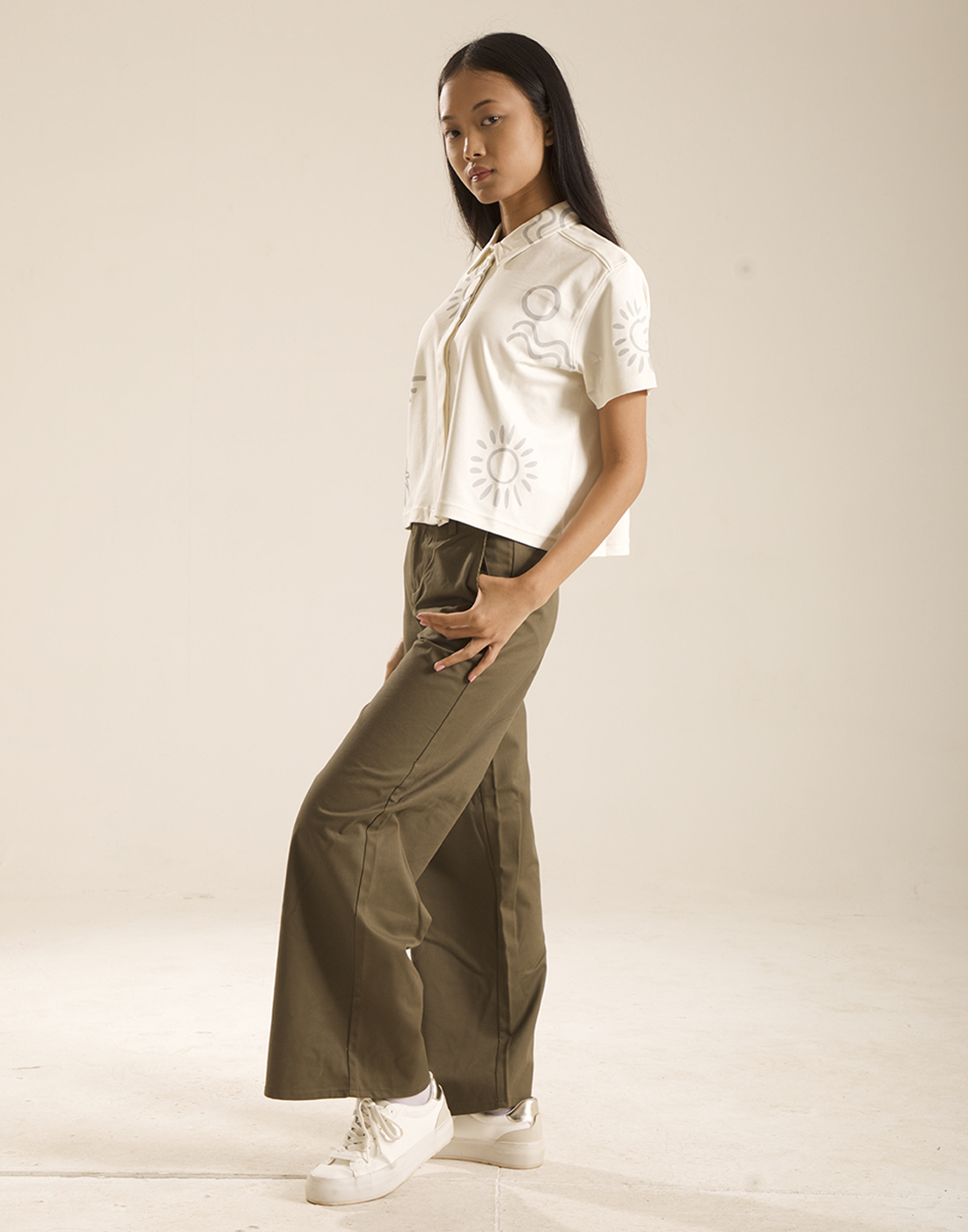 Oneway Women Printed Off White Shirt