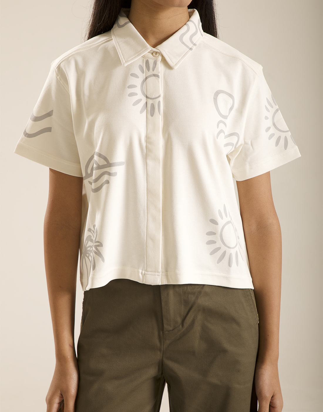 Oneway Women Printed Off White Shirt