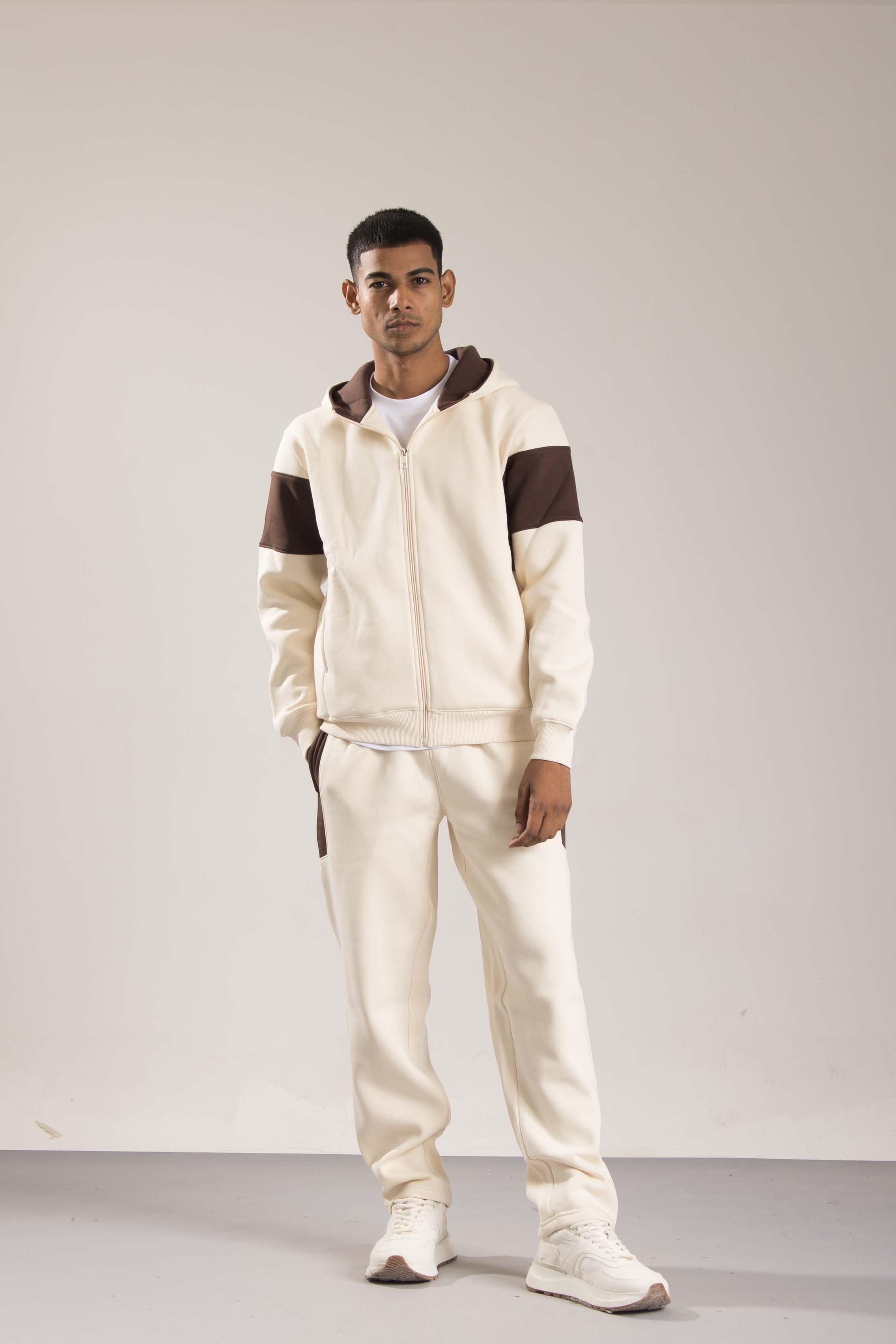 Oneway Men Color Block Cream Track Suit