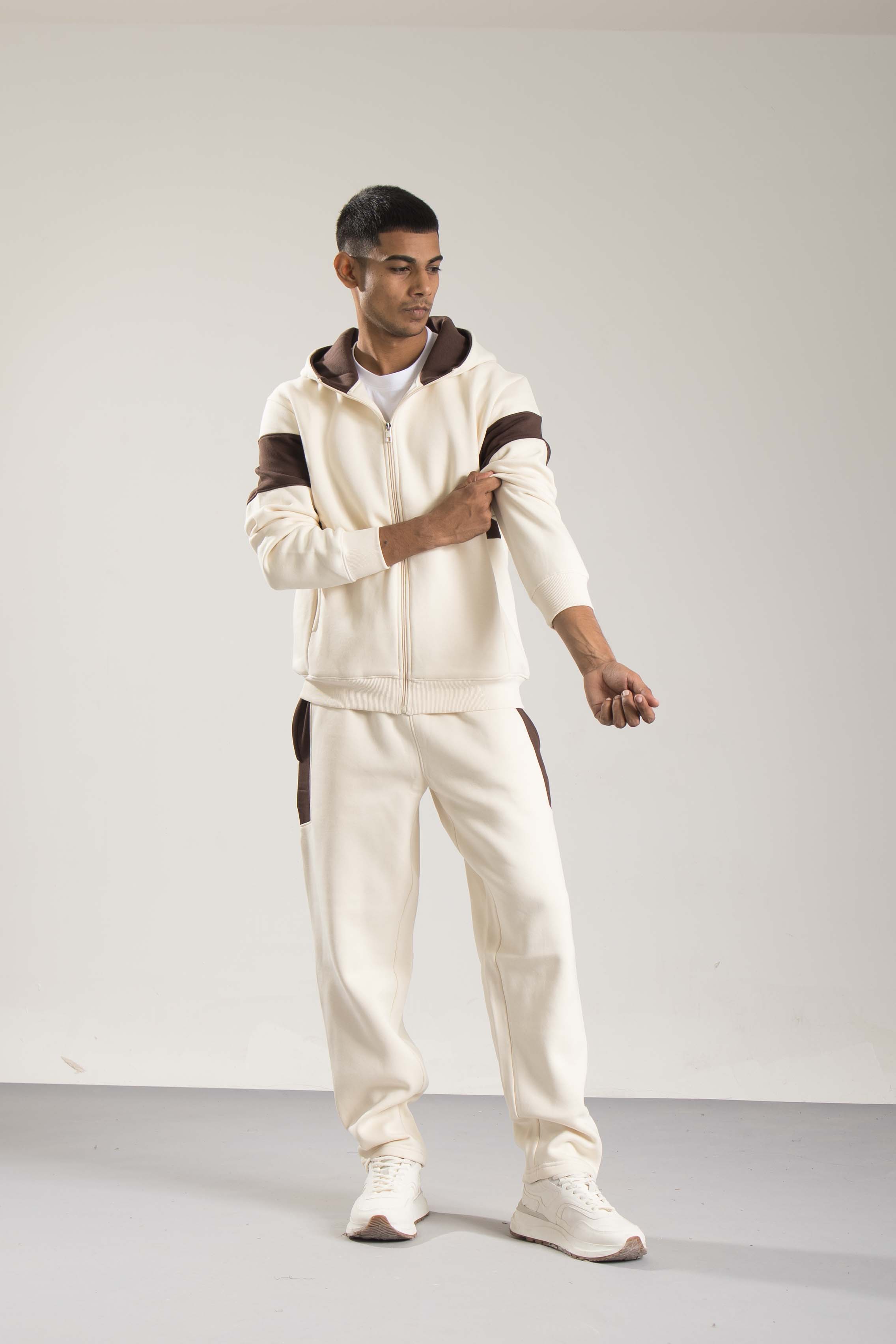 Oneway Men Color Block Cream Track Suit