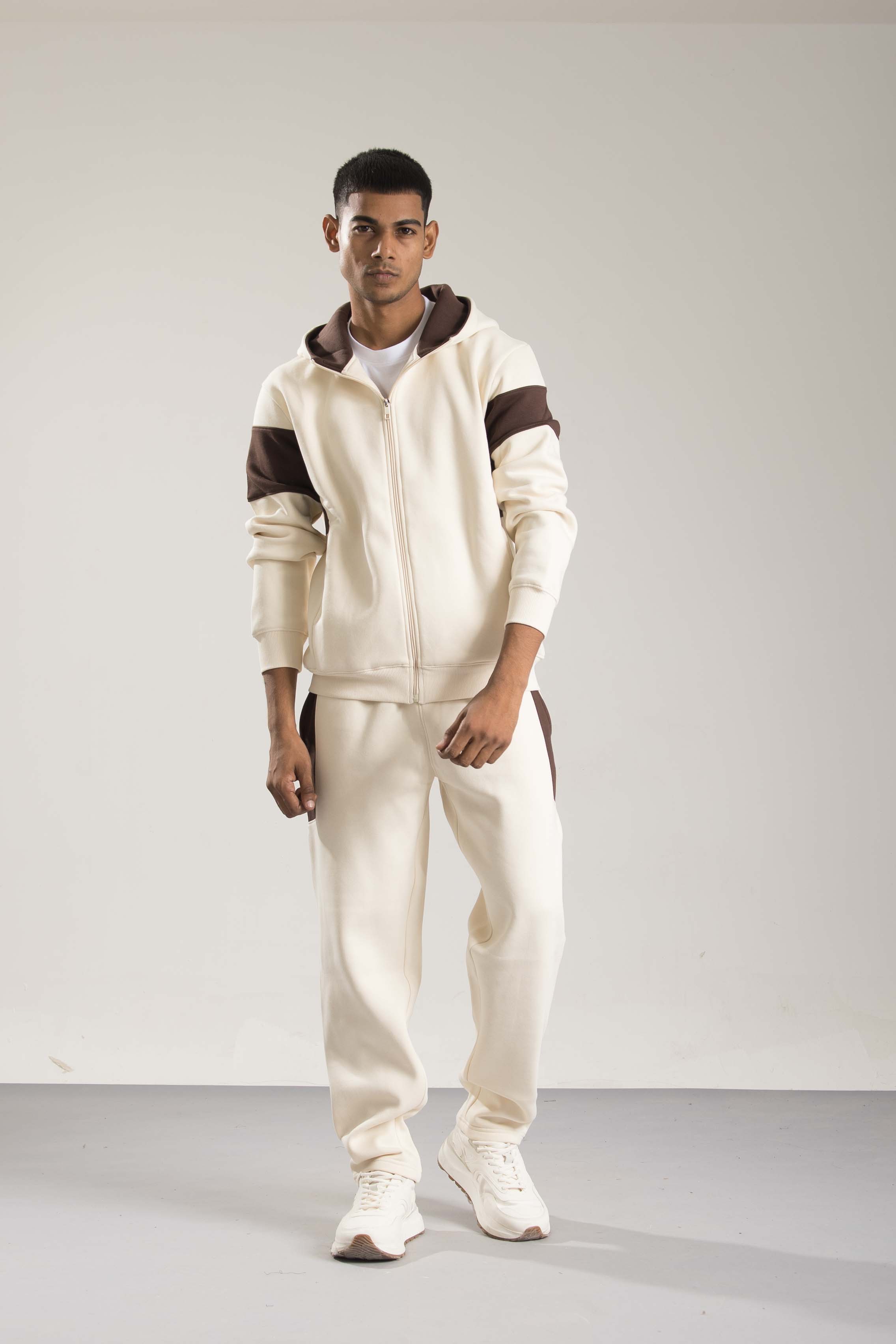 Oneway Men Color Block Cream Track Suit