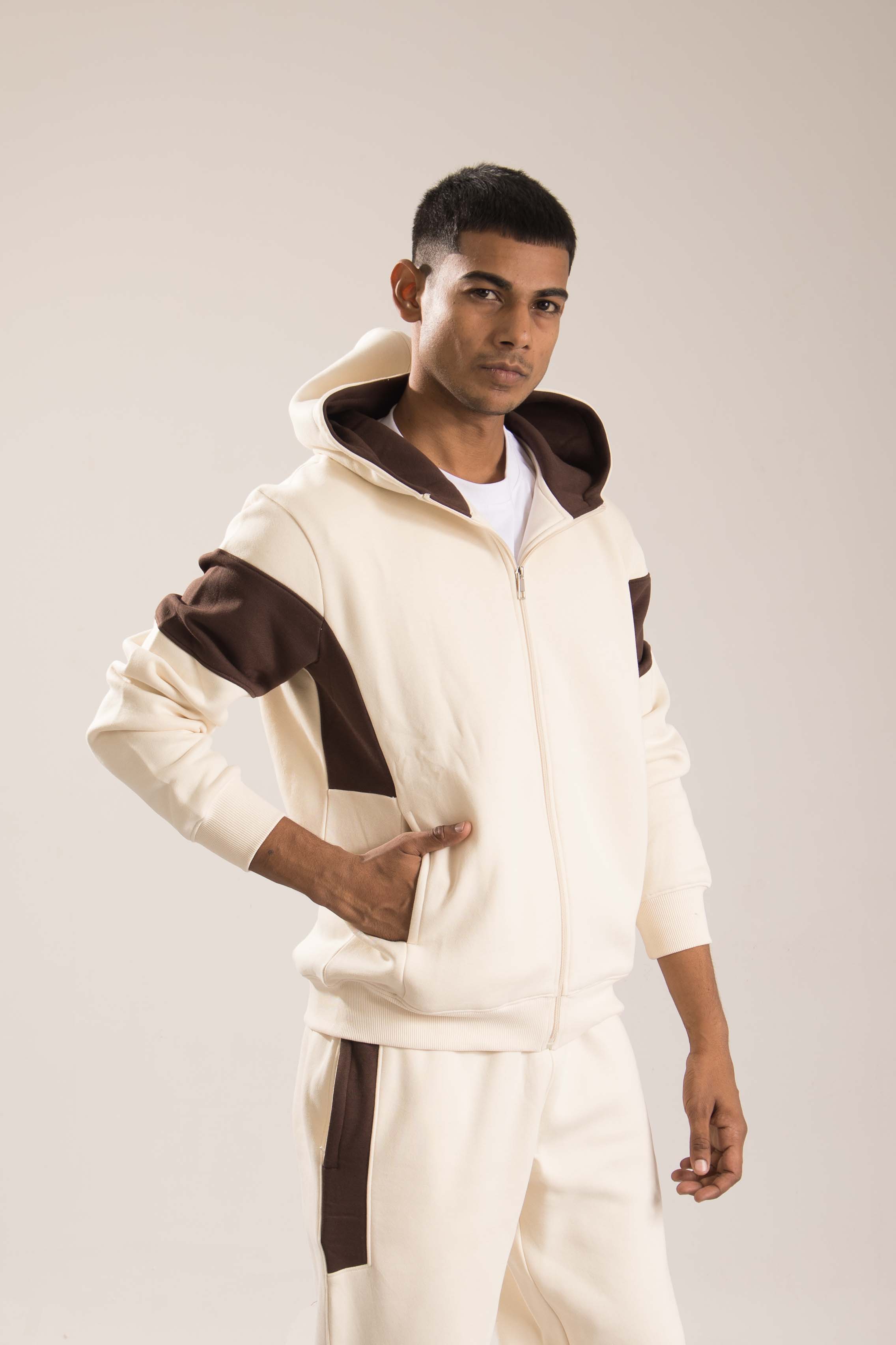 Oneway Men Color Block Cream Track Suit