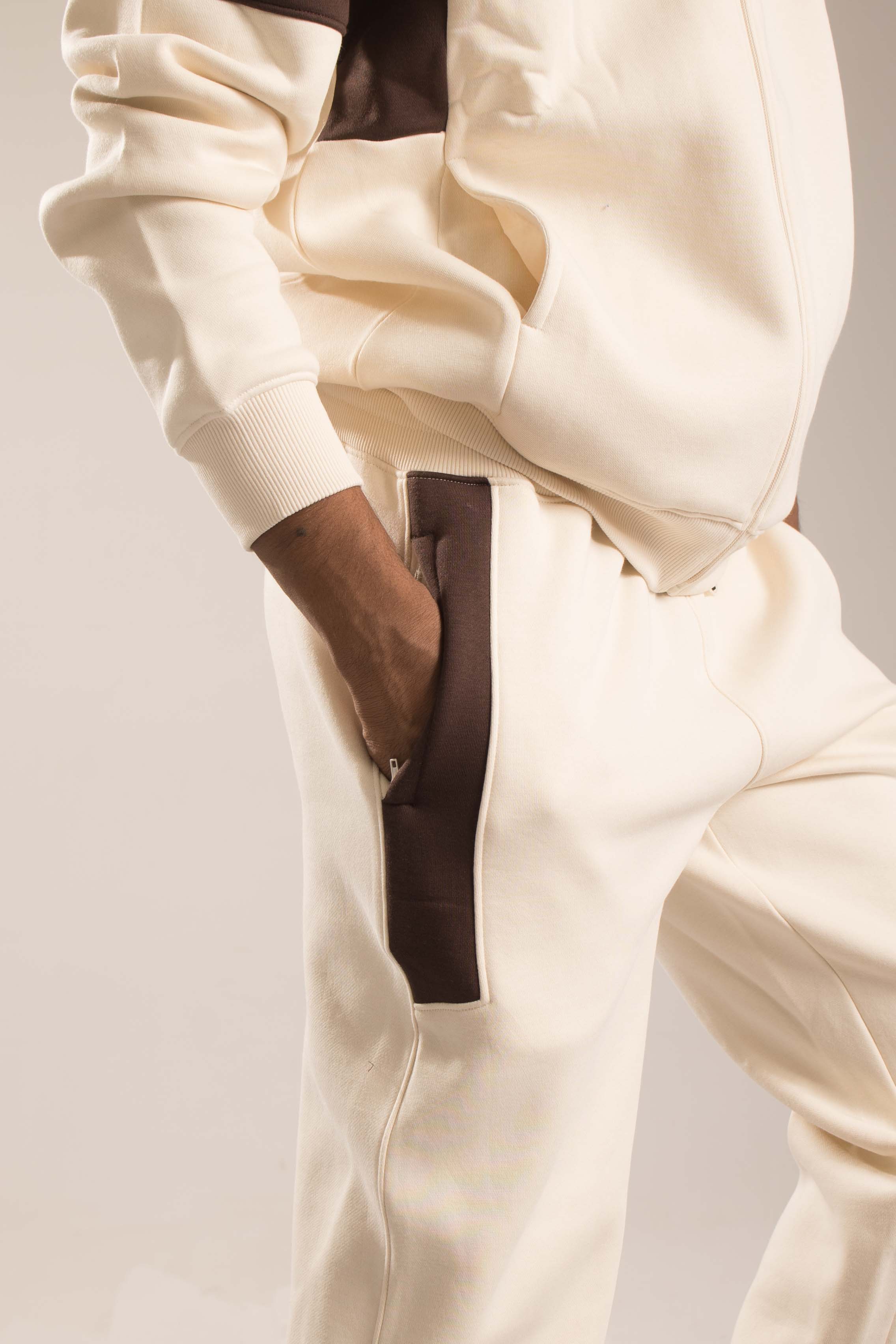 Oneway Men Color Block Cream Track Suit