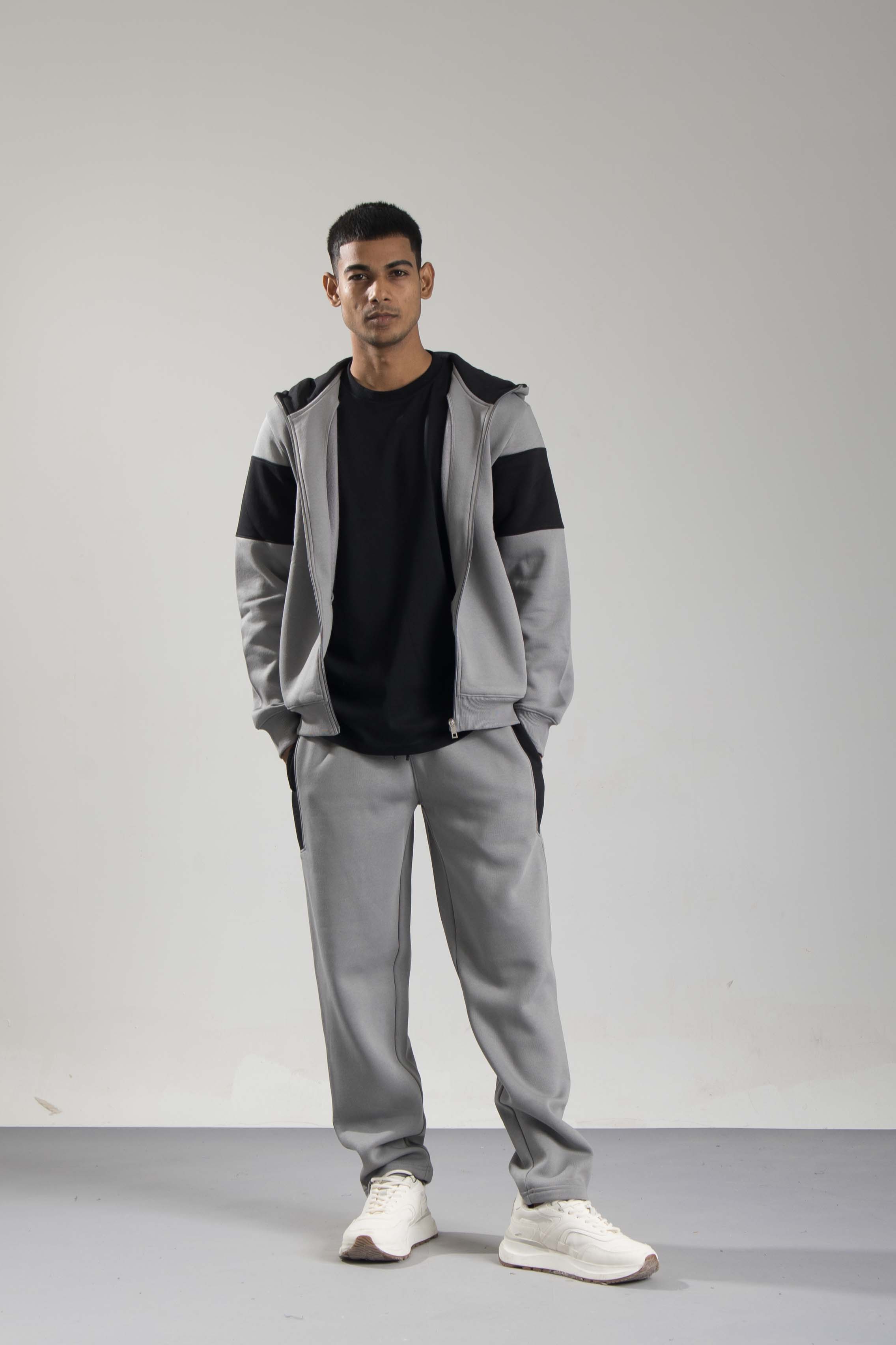 Oneway Men Color Block Dark Grey Track Suit