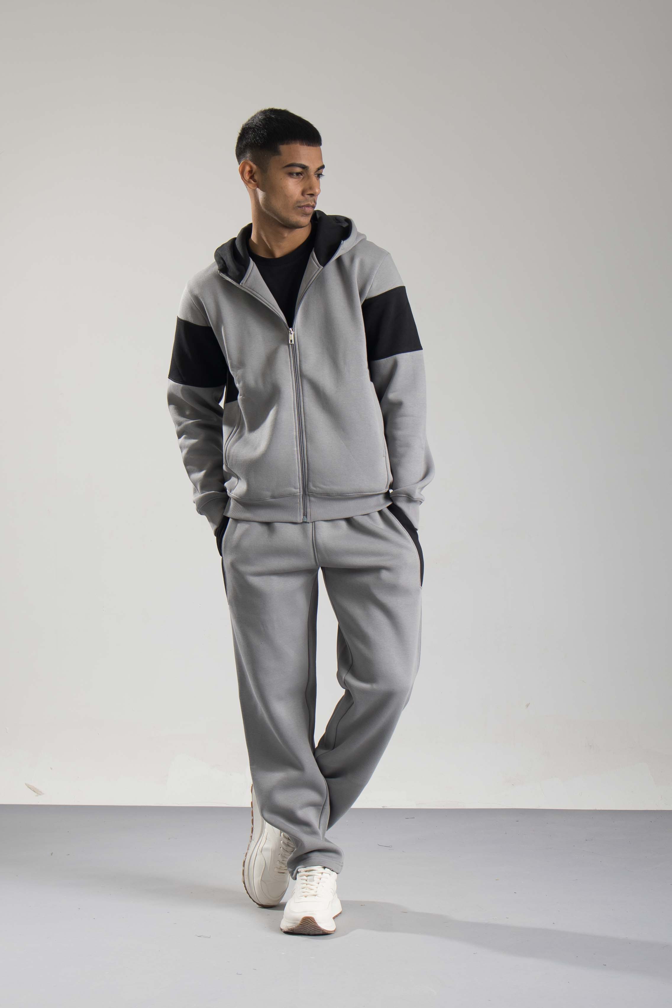 Oneway Men Color Block Dark Grey Track Suit