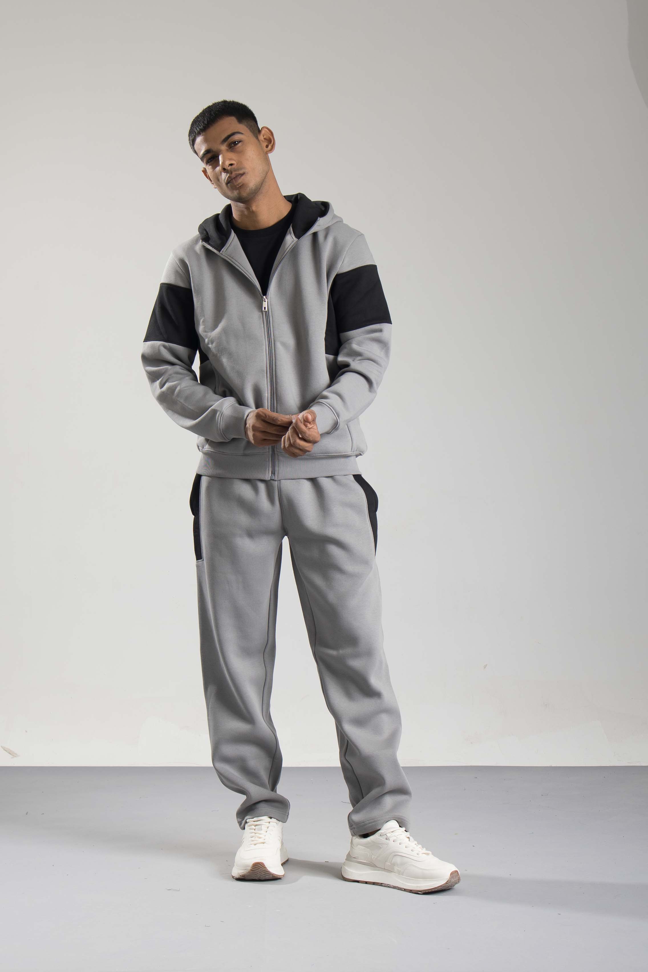 Oneway Men Color Block Dark Grey Track Suit