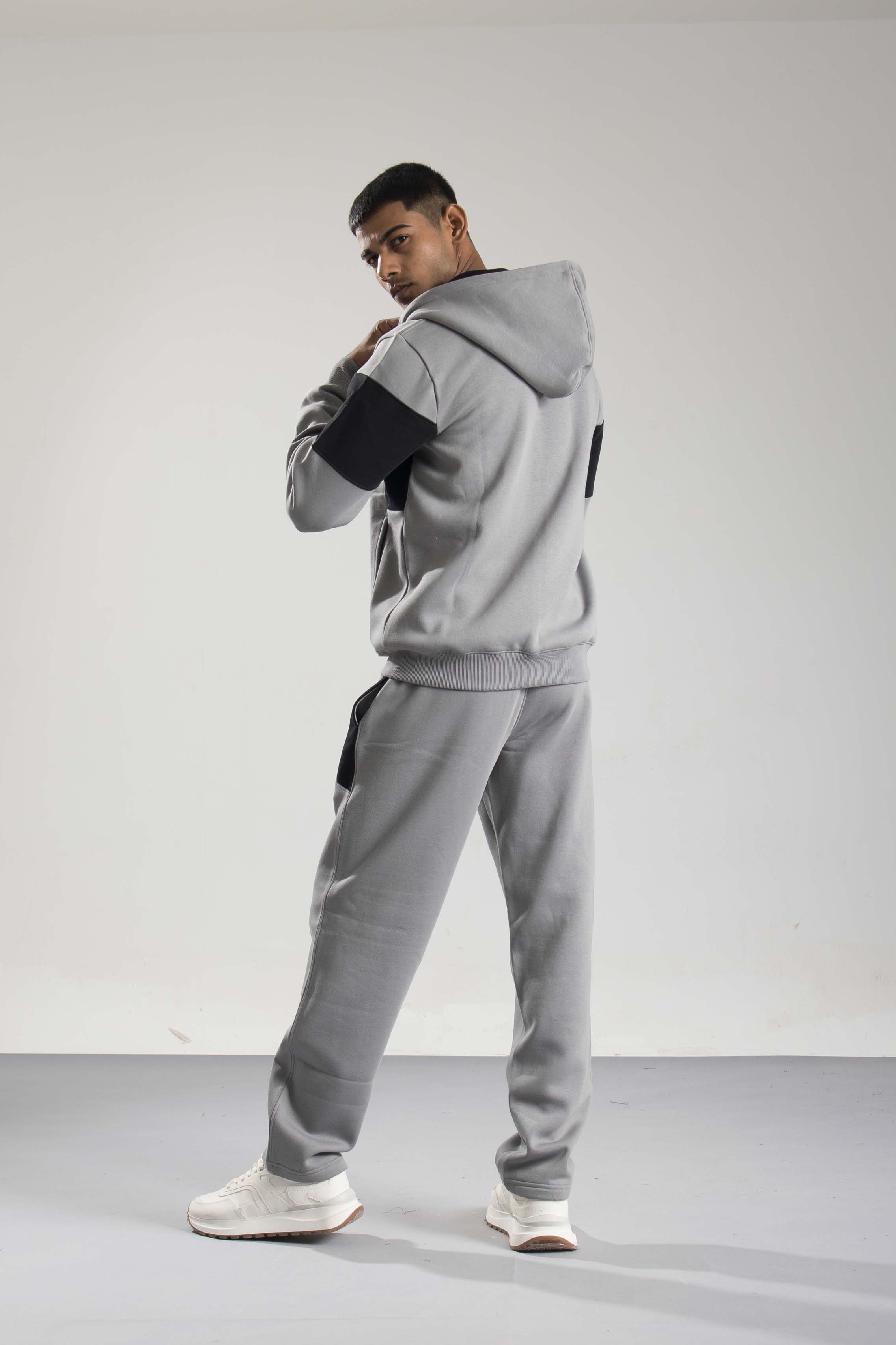 Oneway Men Color Block Dark Grey Track Suit
