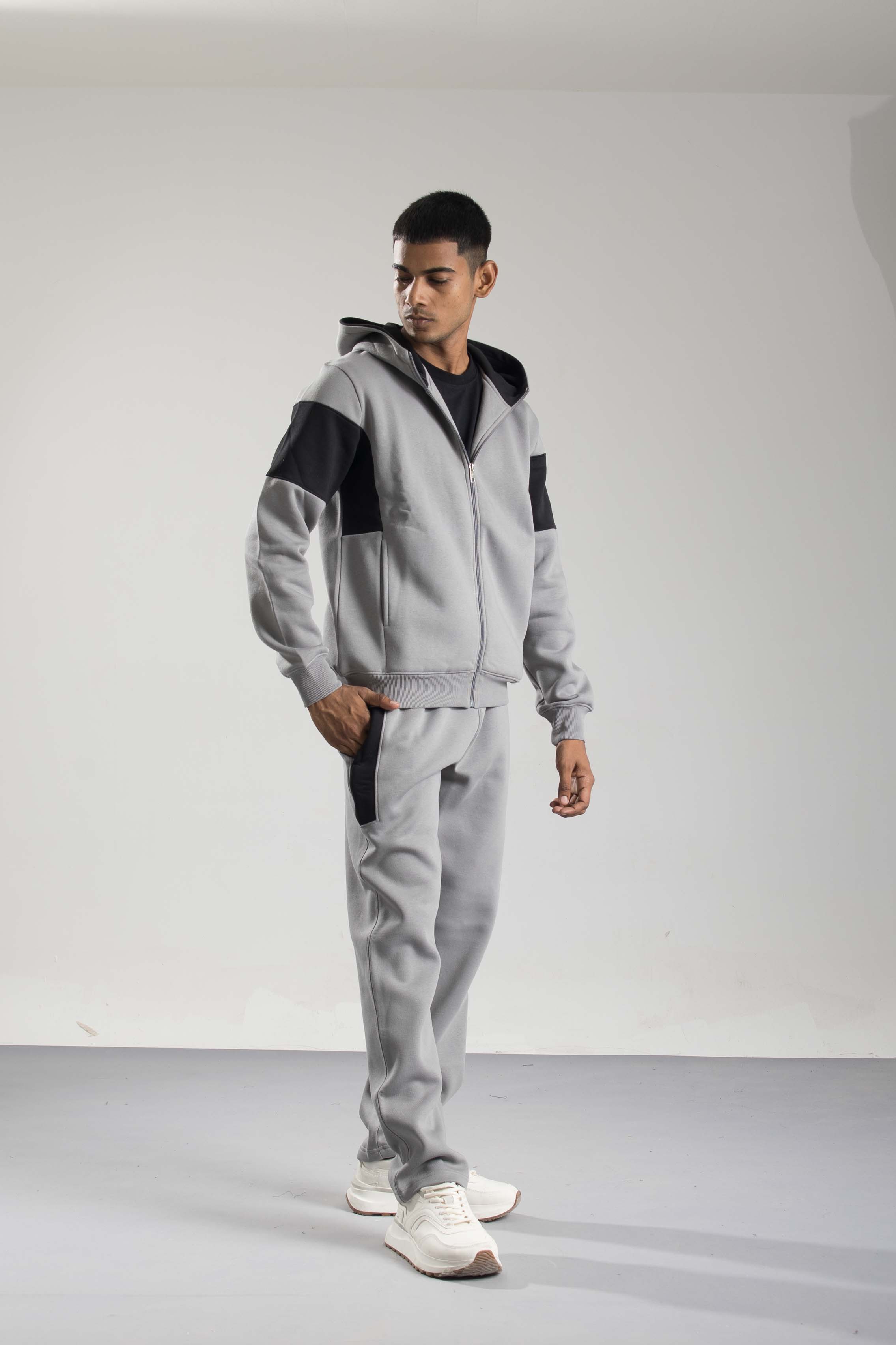 Oneway Men Color Block Dark Grey Track Suit