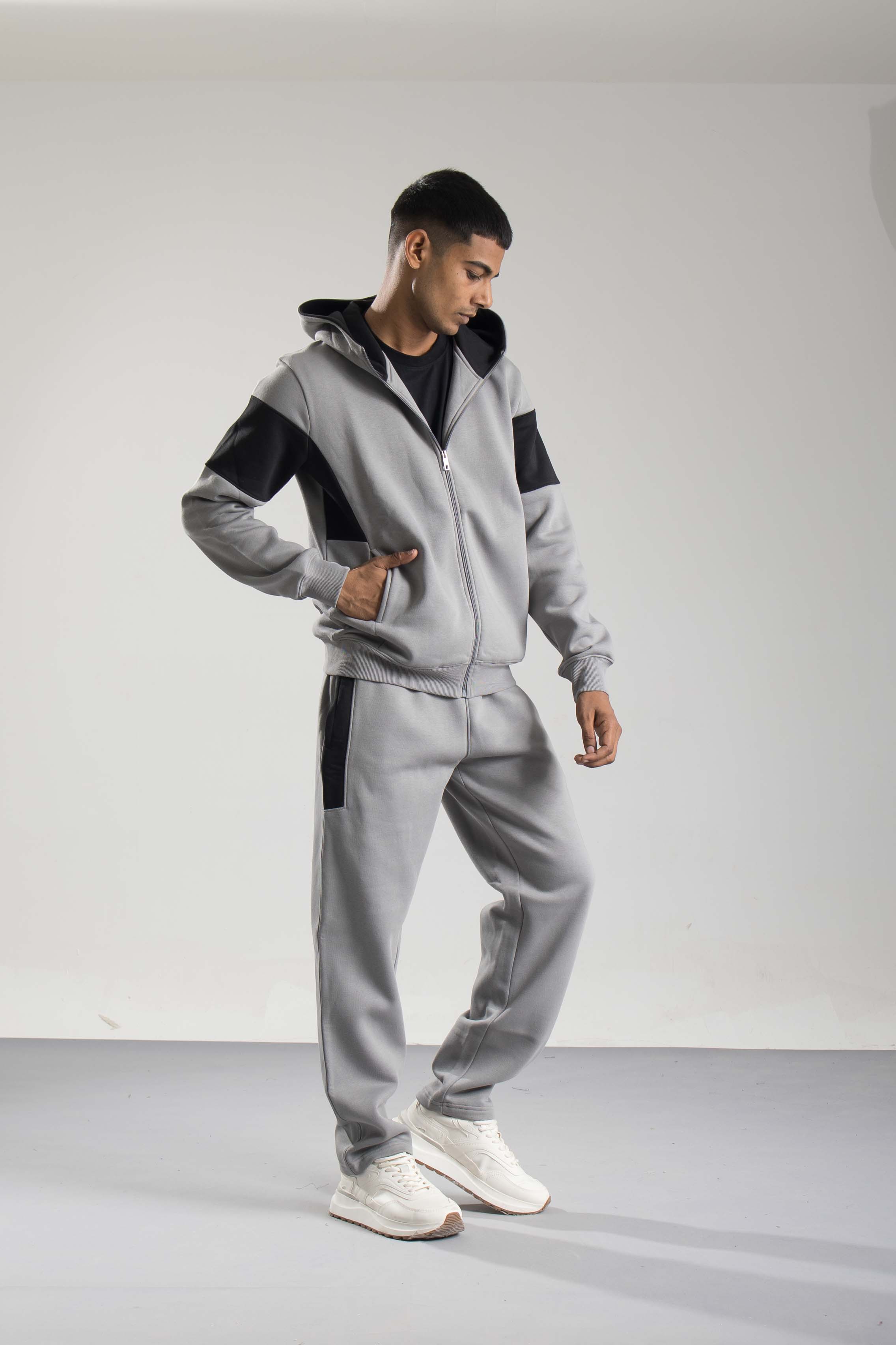 Oneway Men Color Block Dark Grey Track Suit