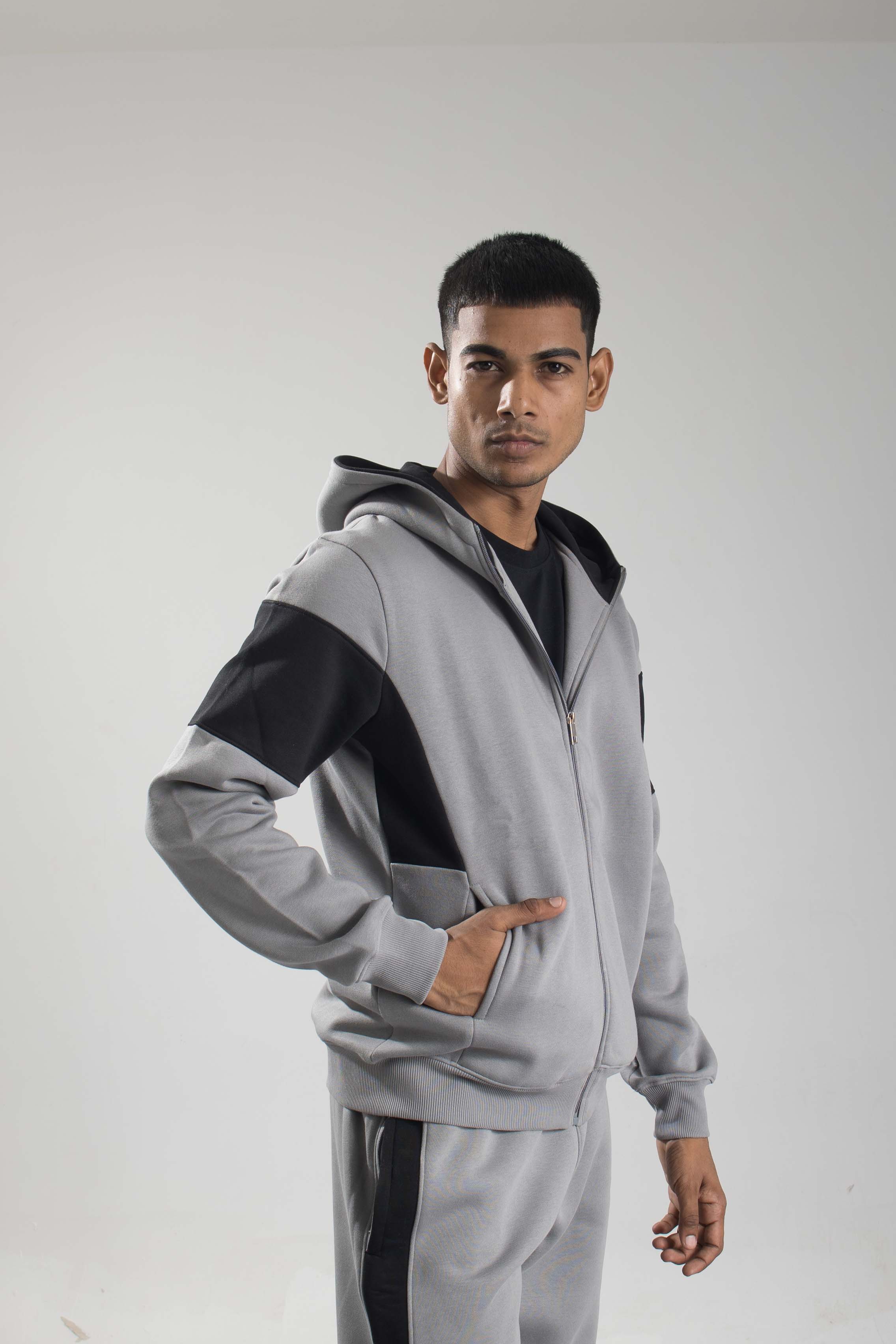 Oneway Men Color Block Dark Grey Track Suit