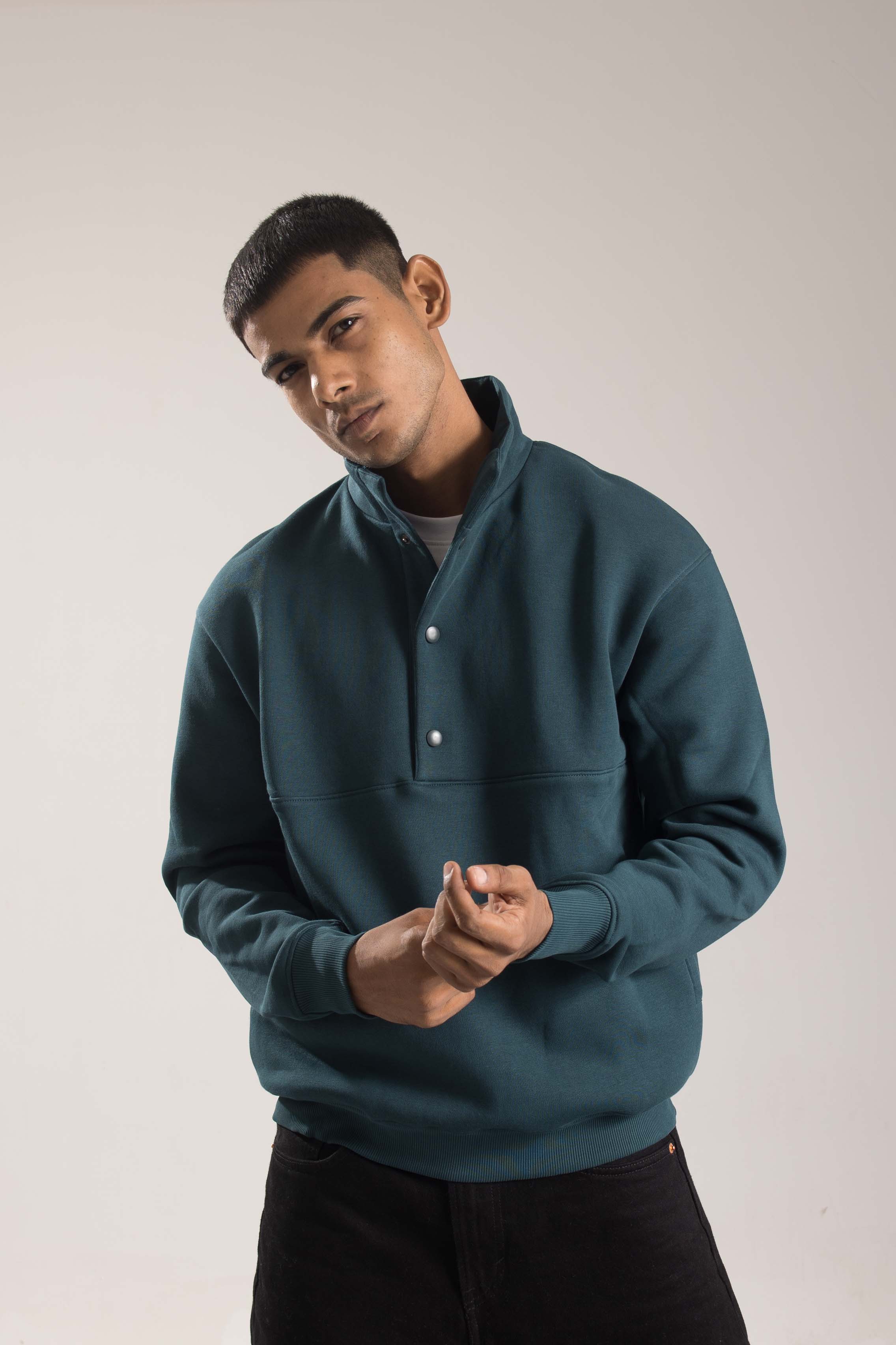 Oneway Men Solid Dark Green Sweat Shirt