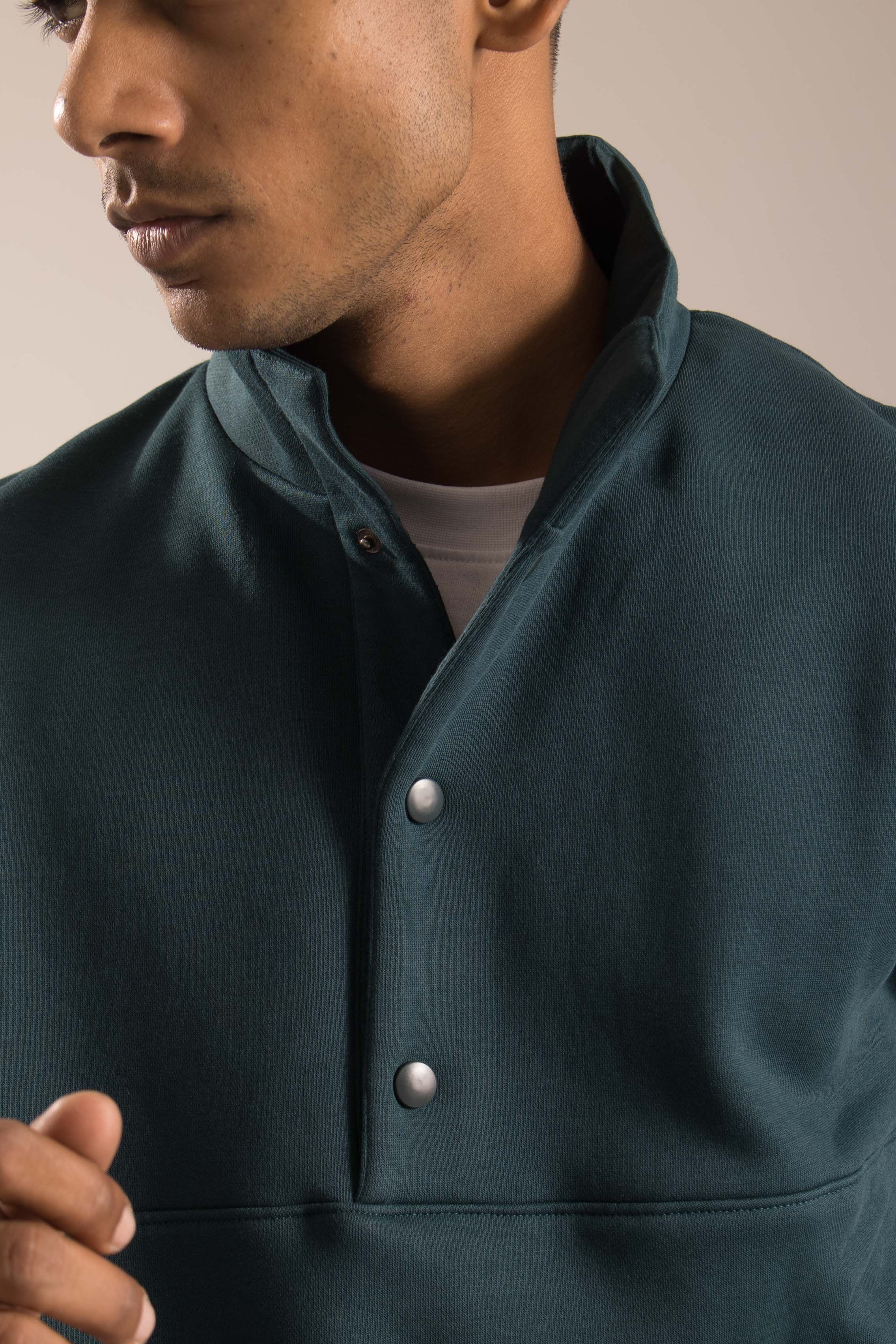 Oneway Men Solid Dark Green Sweat Shirt