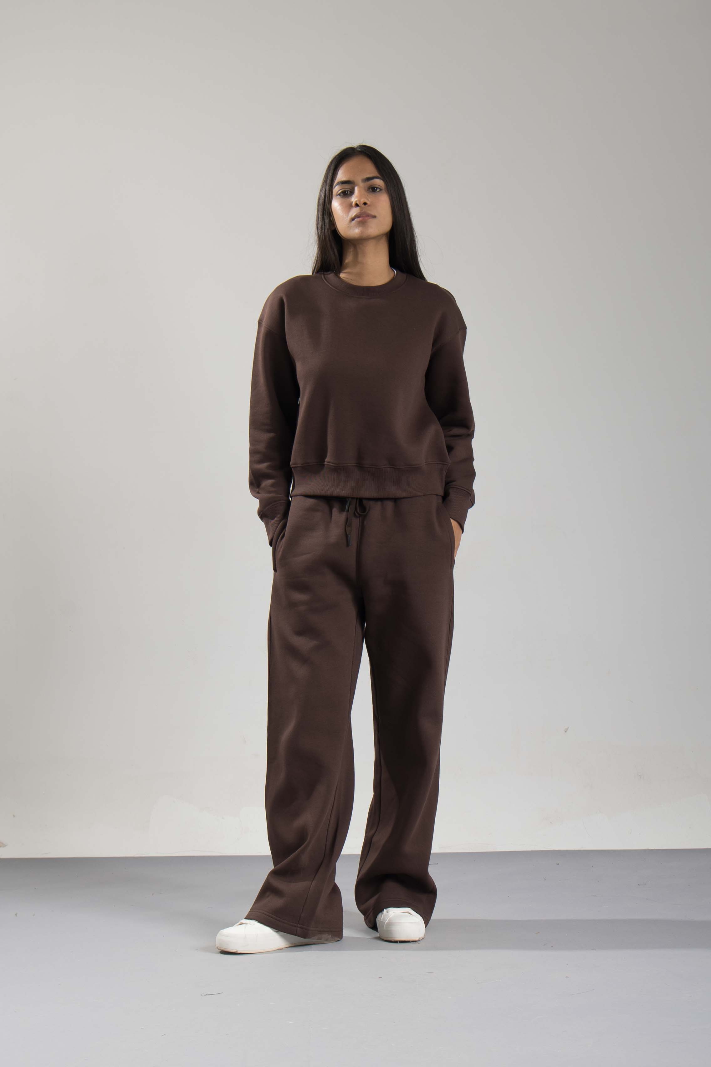 Oneway Women Solid Brown Track Suit
