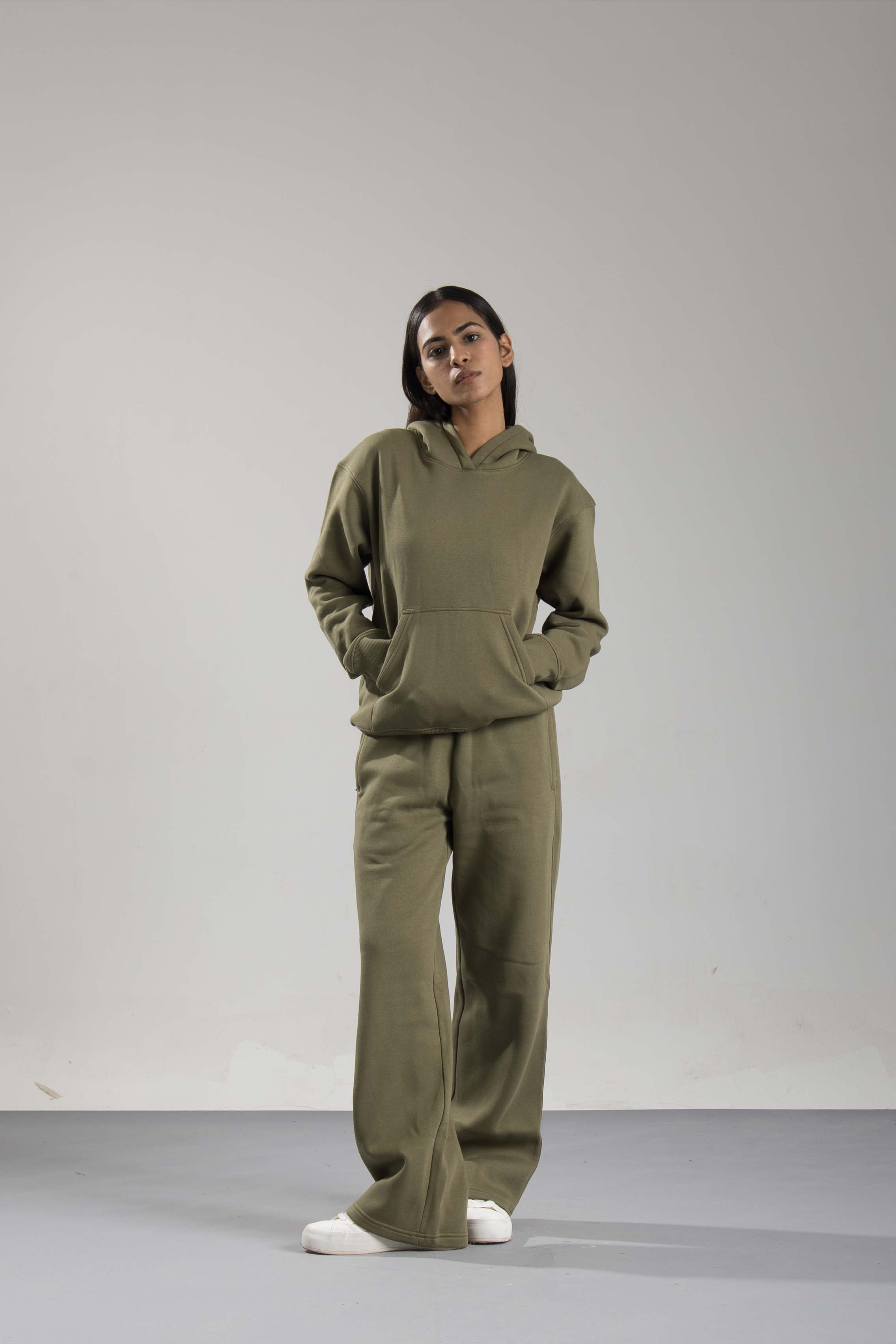 Oneway Women Solid Olive Track Suit