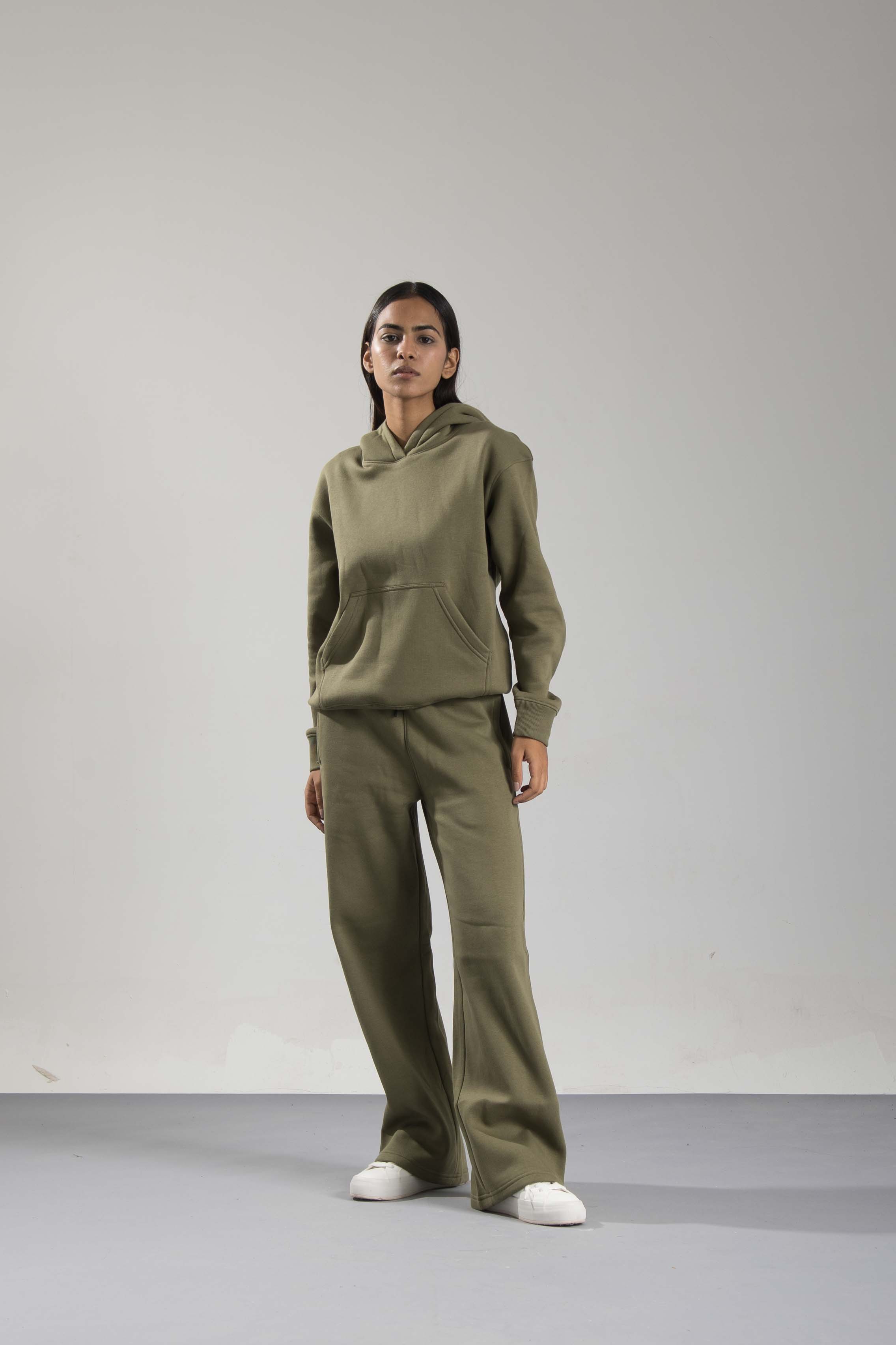Oneway Women Solid Olive Track Suit