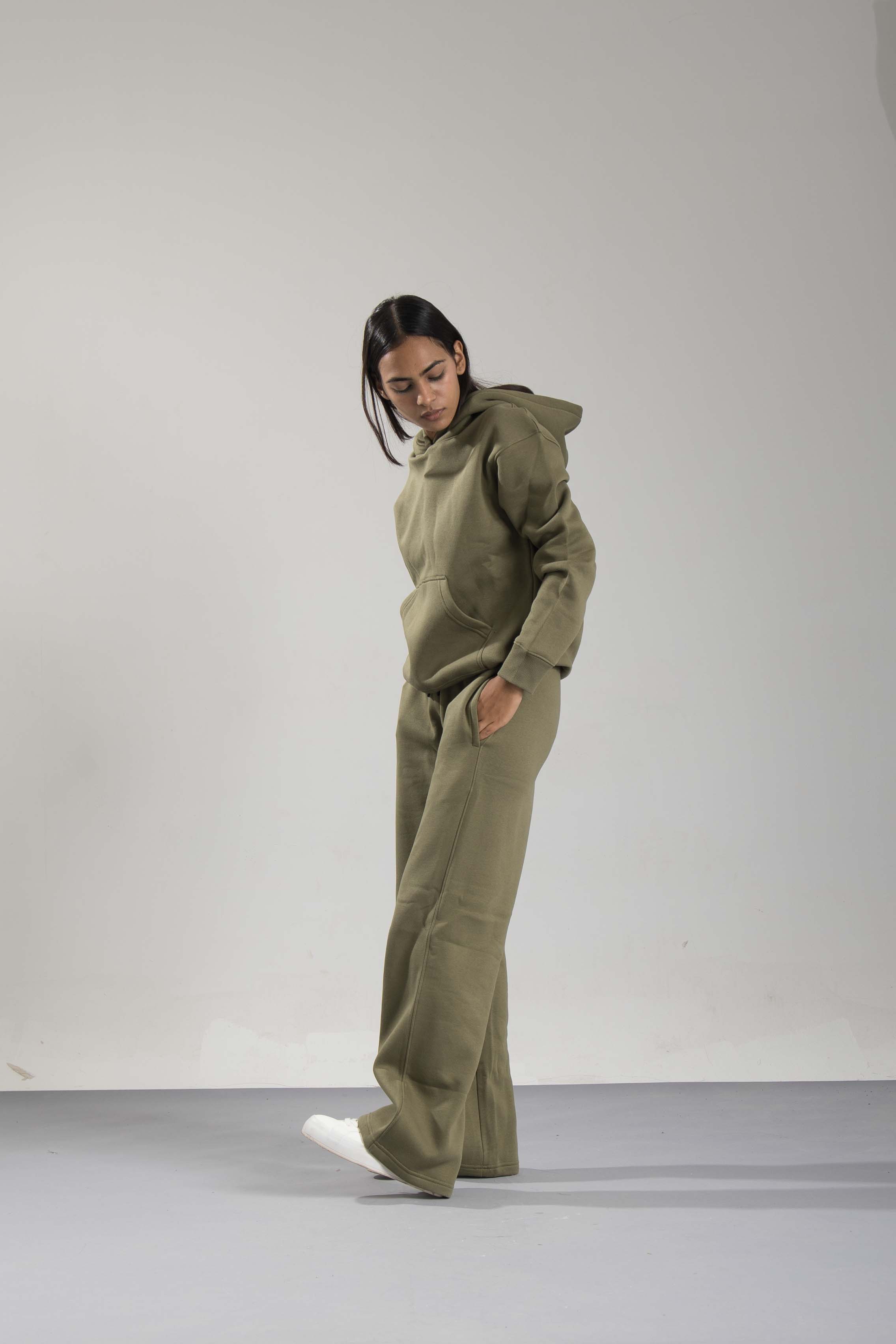 Oneway Women Solid Olive Track Suit