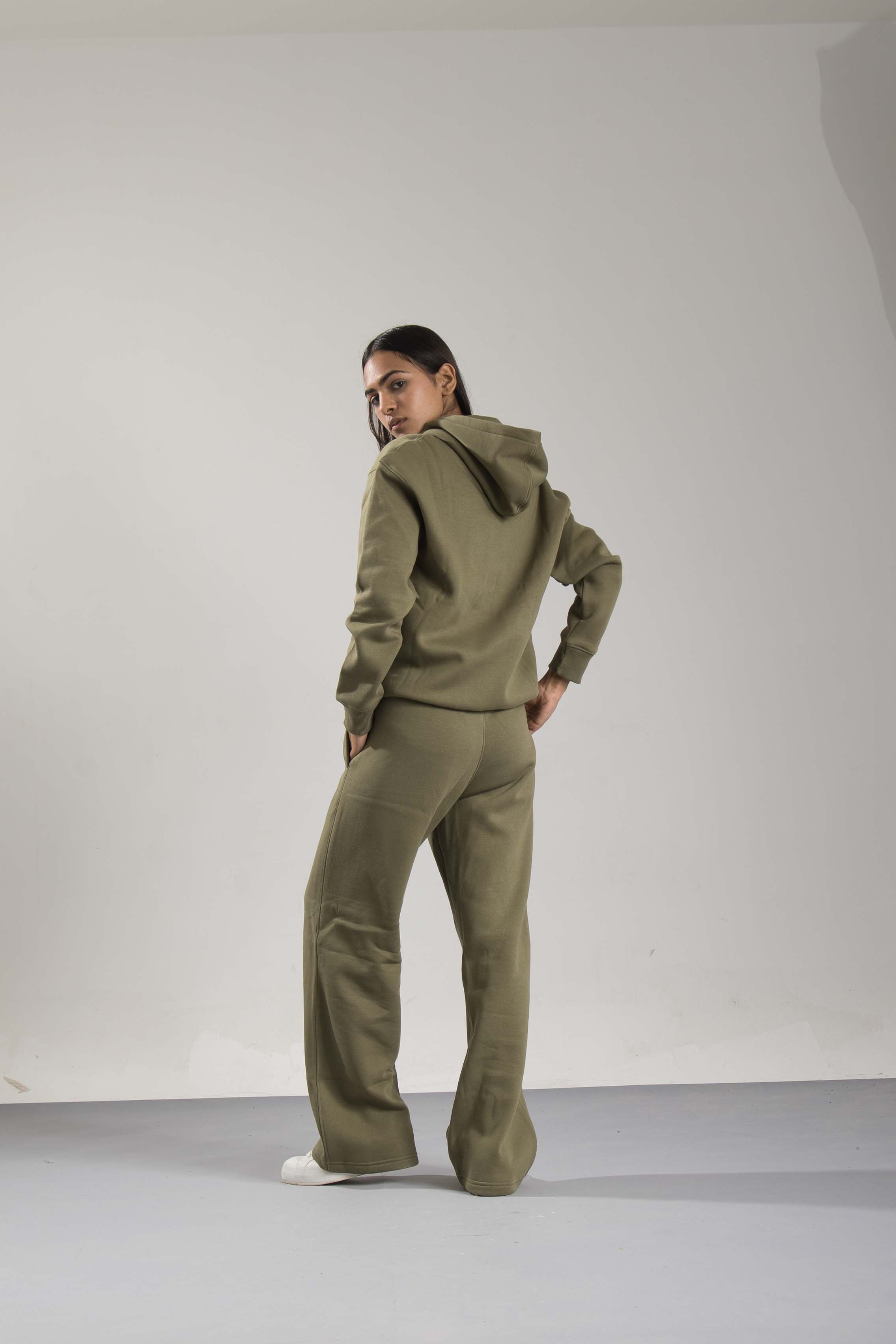 Oneway Women Solid Olive Track Suit