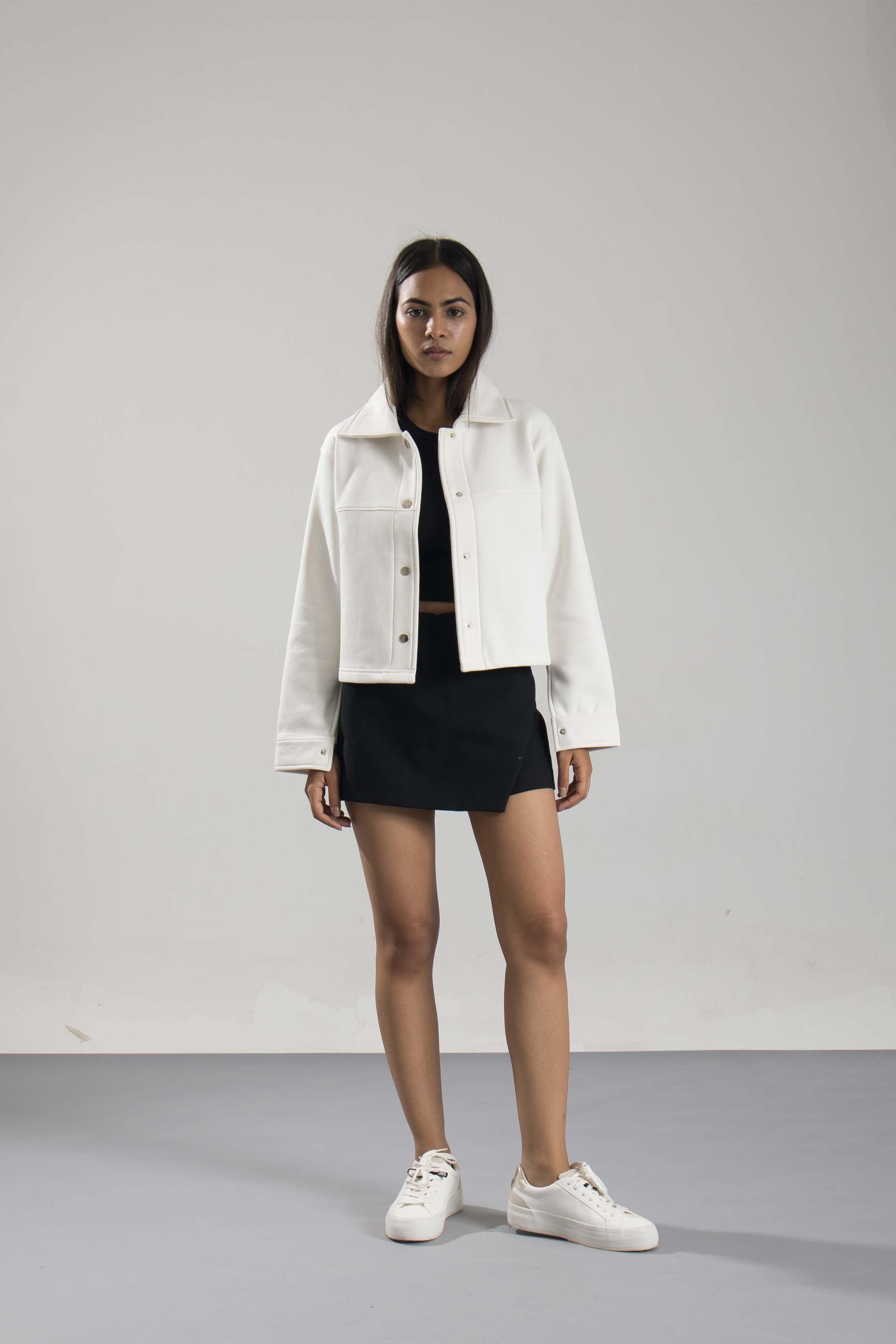 Oneway Women Solid Off White Coat