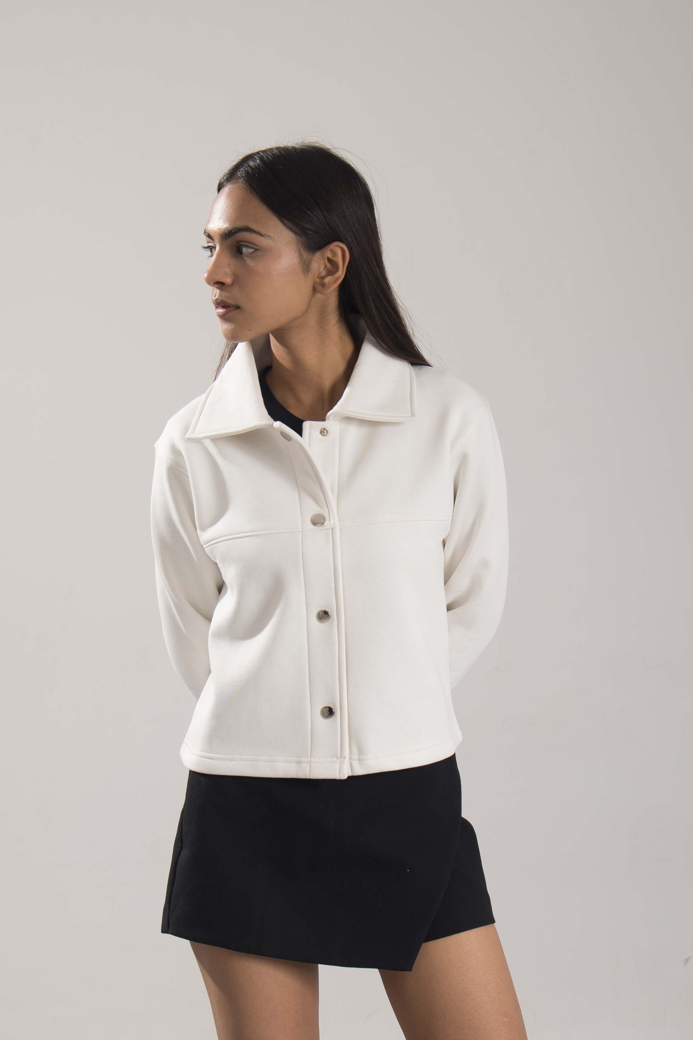 Oneway Women Solid Off White Coat