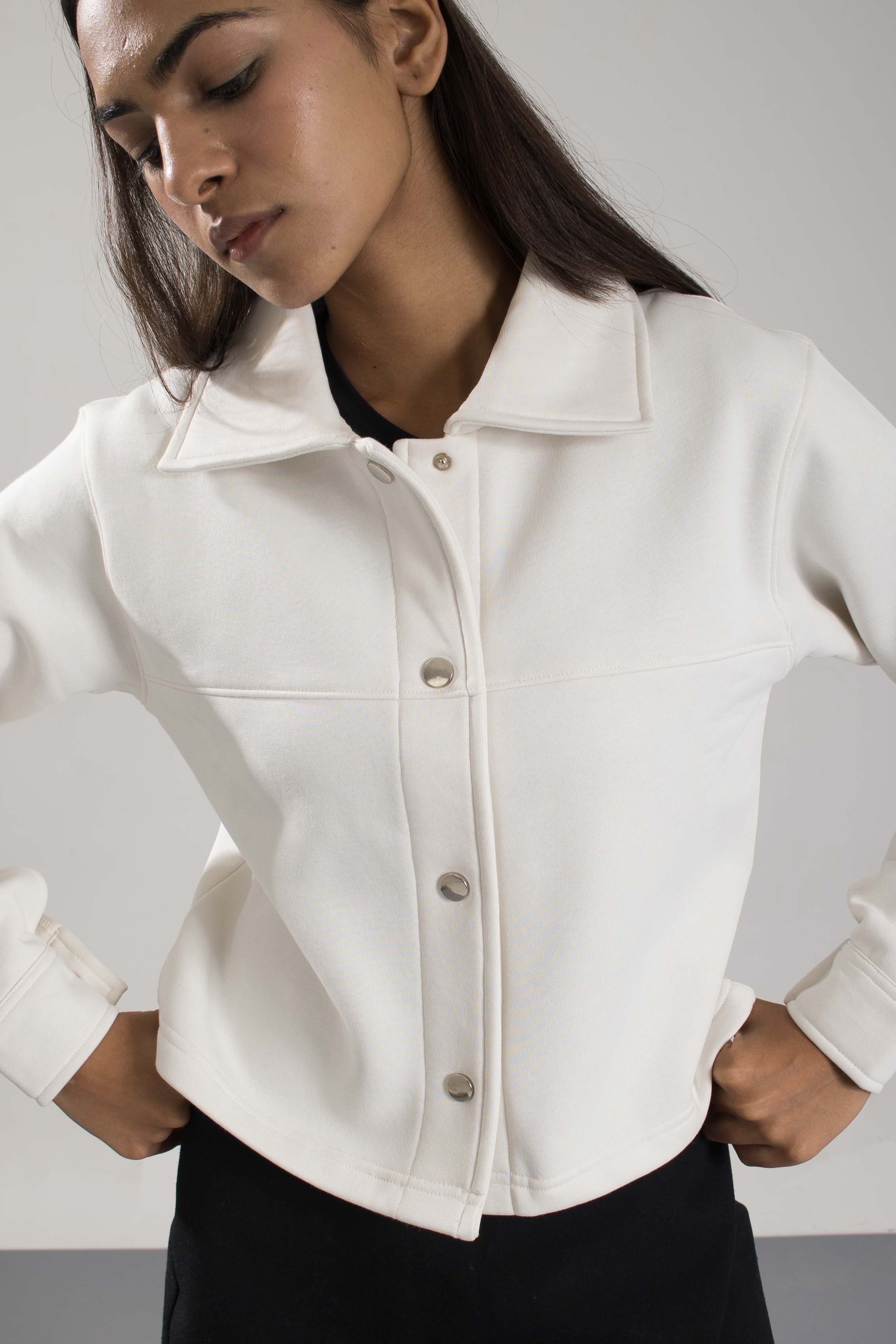 Oneway Women Solid Off White Coat