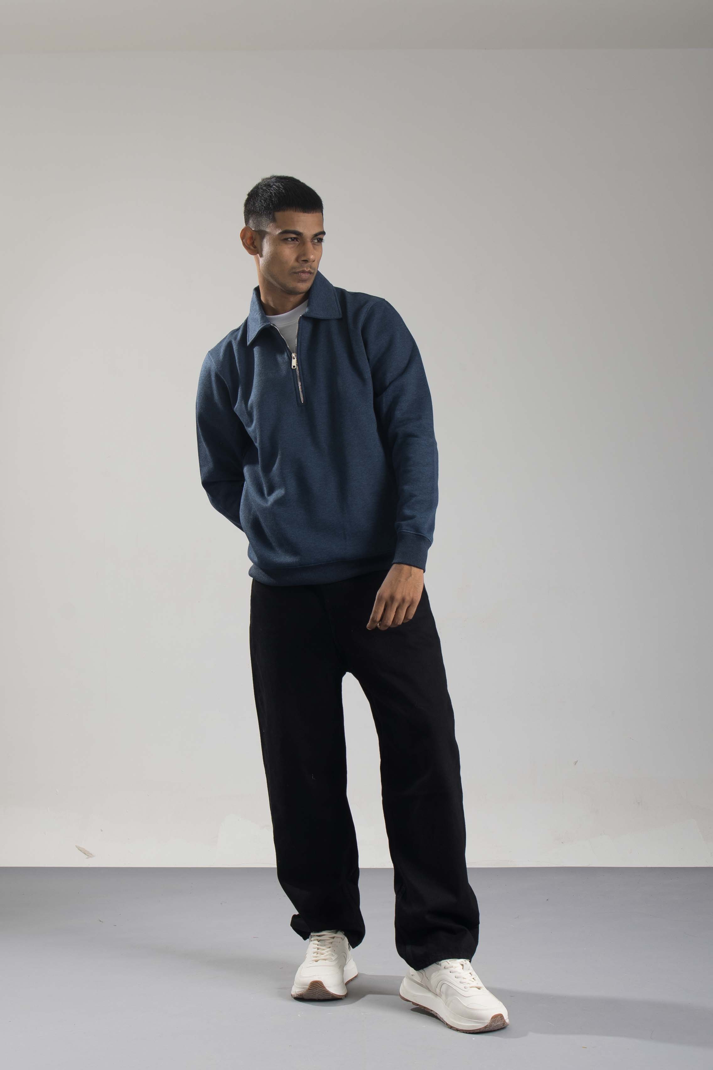 Oneway Men Solid Dark Blue Sweat Shirt