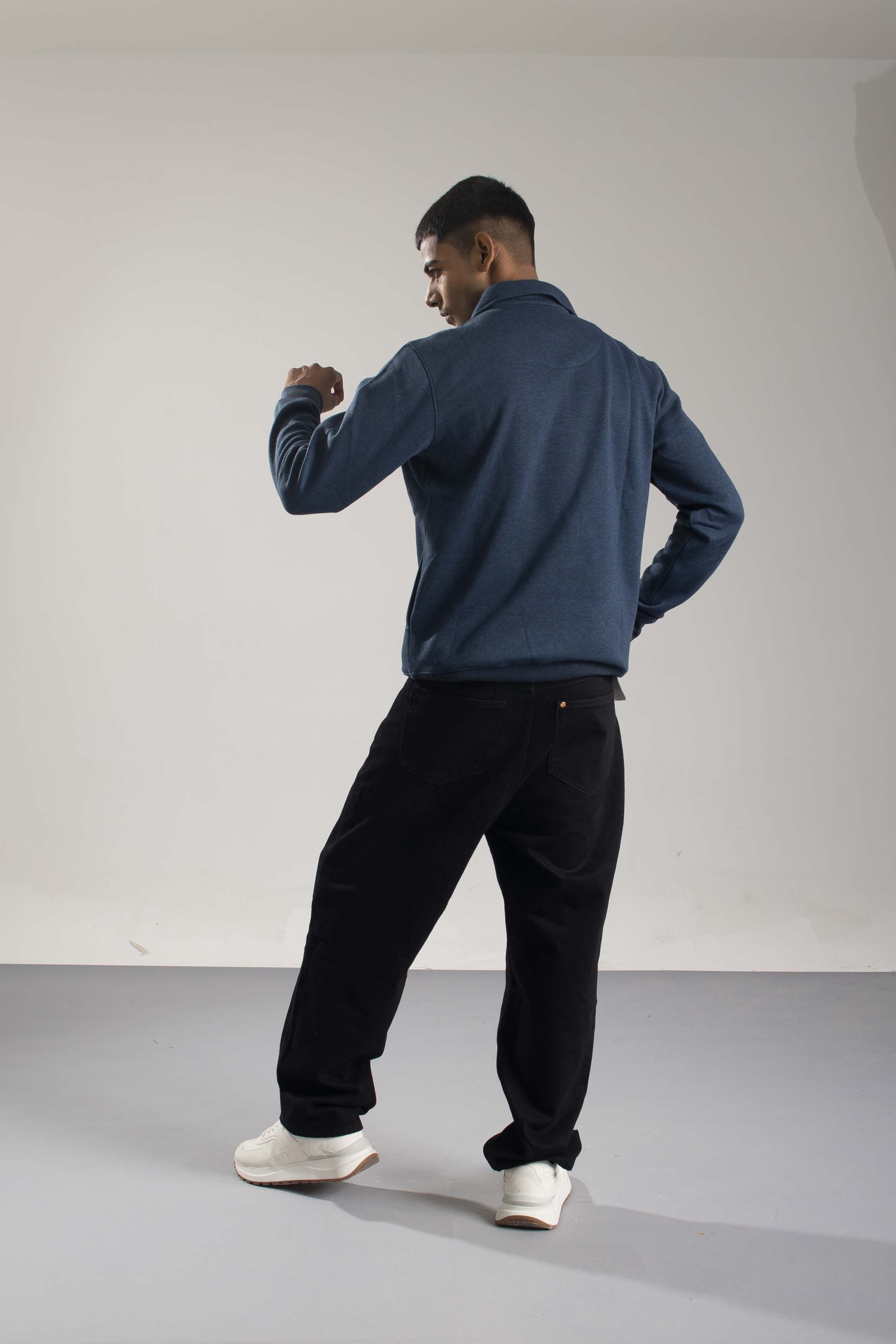 Oneway Men Solid Dark Blue Sweat Shirt