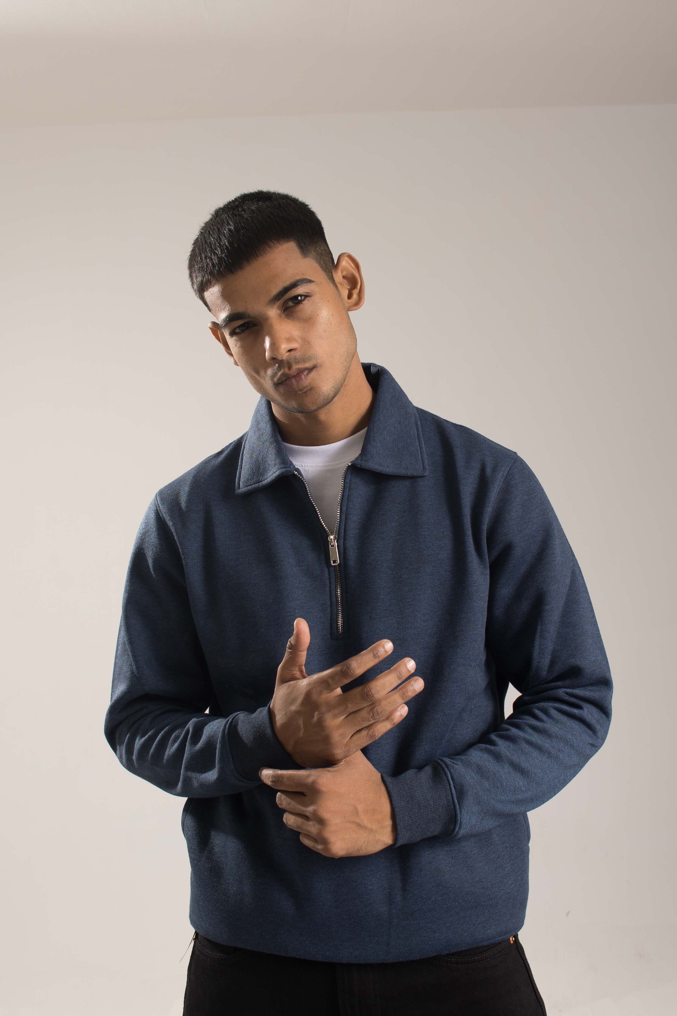 Oneway Men Solid Dark Blue Sweat Shirt