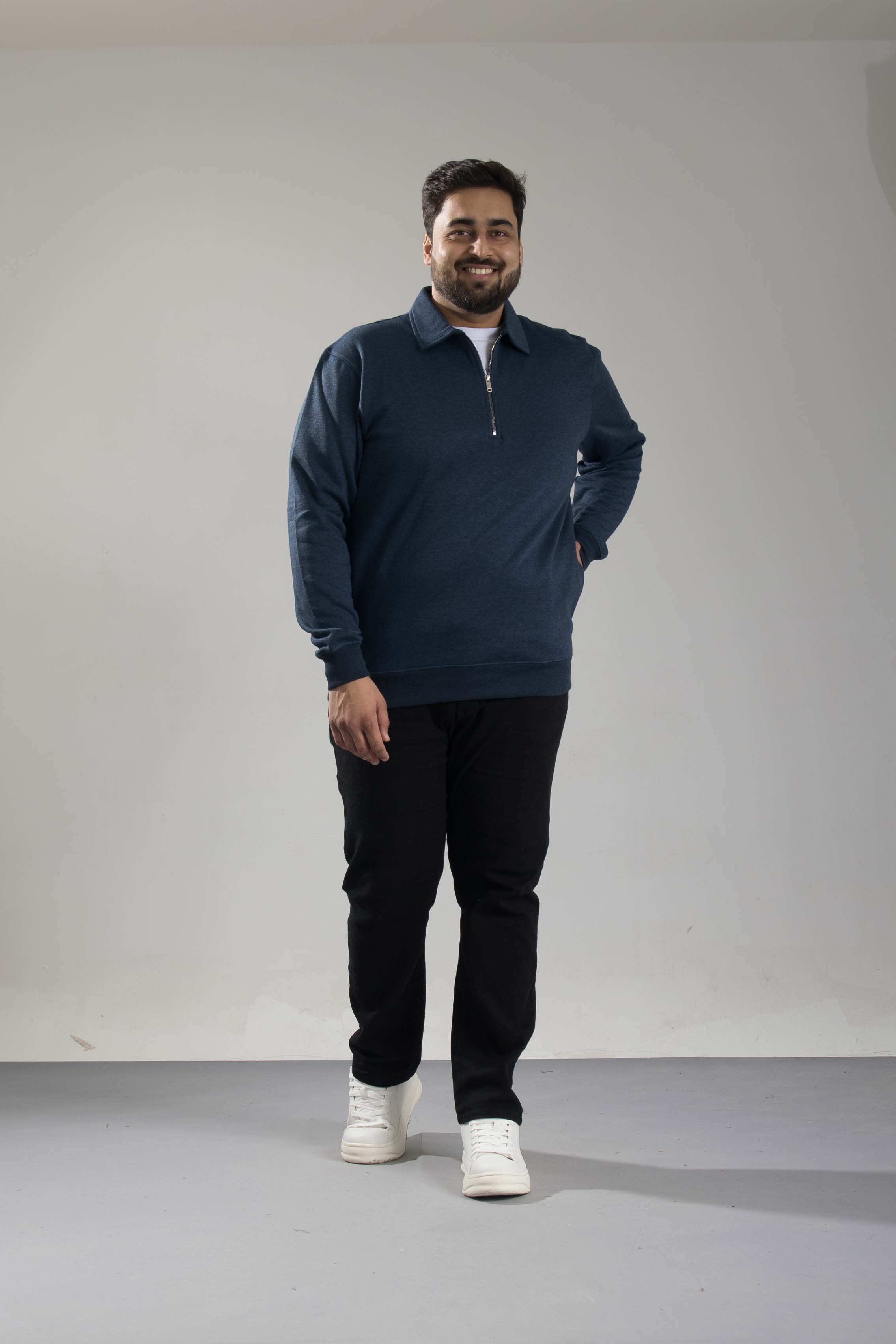 Oneway Men's Comfort Fit Full Sleeve Solid Dark Blue Sweat Shirt