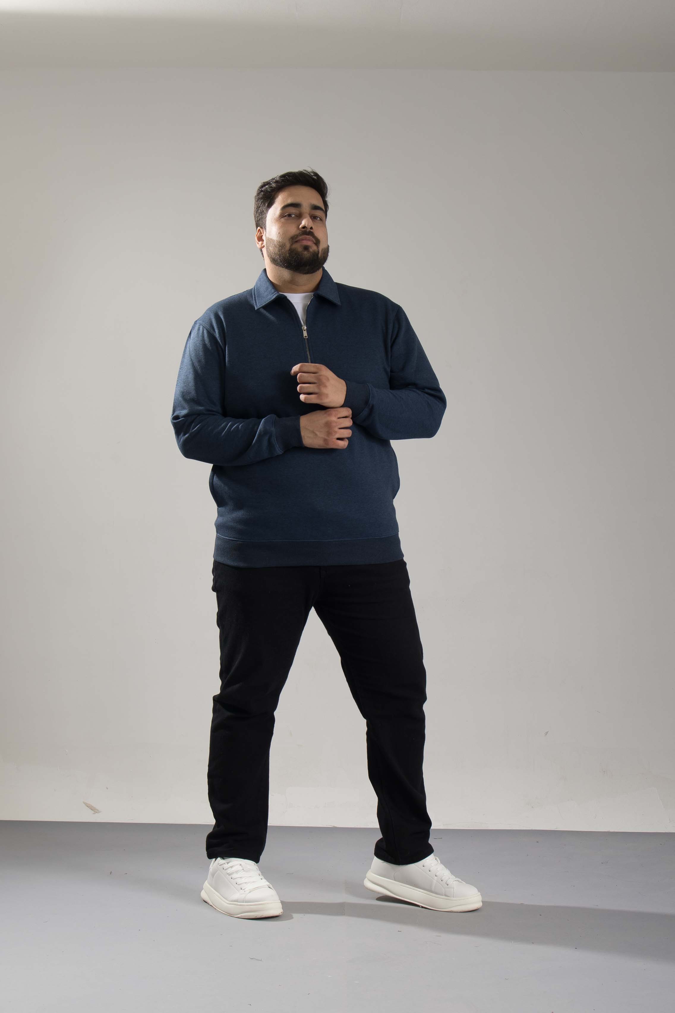 Oneway Men's Comfort Fit Full Sleeve Solid Dark Blue Sweat Shirt