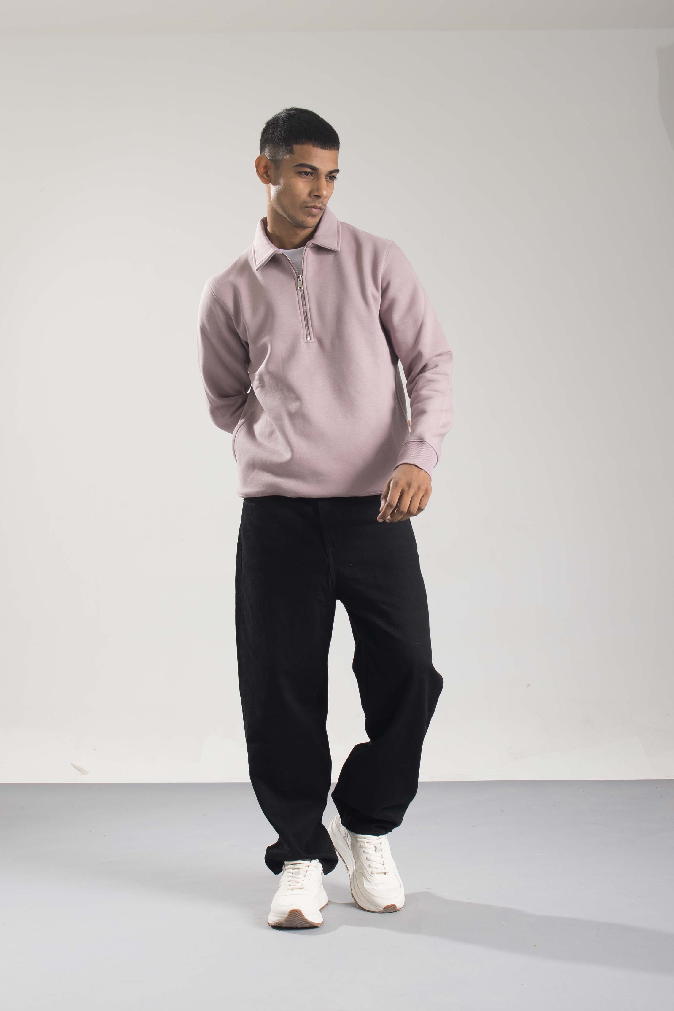 Oneway Men Solid Purple Sweat Shirt