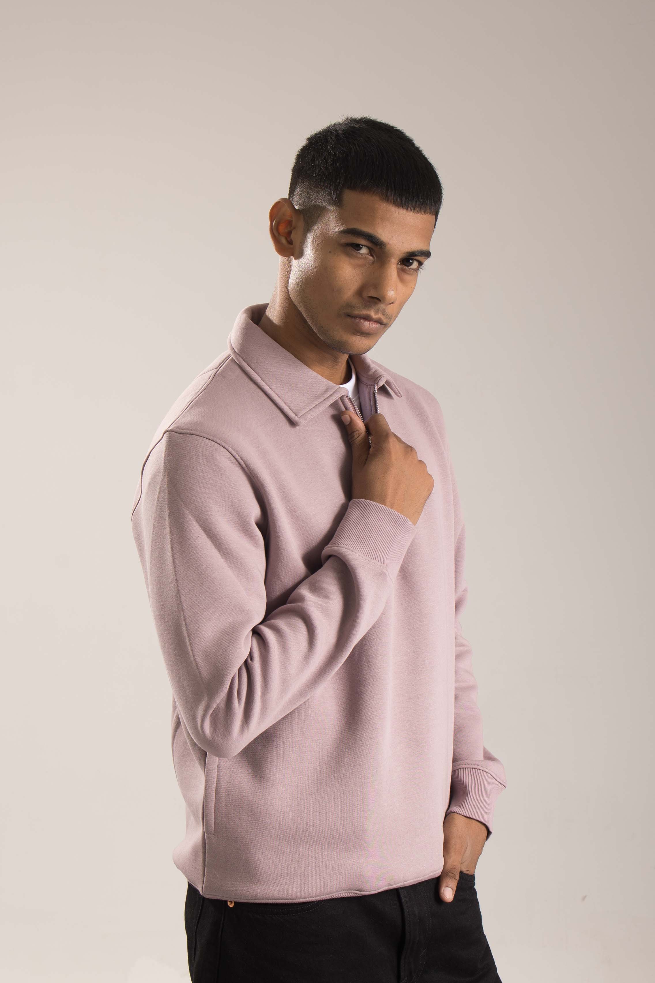 Oneway Men Solid Purple Sweat Shirt