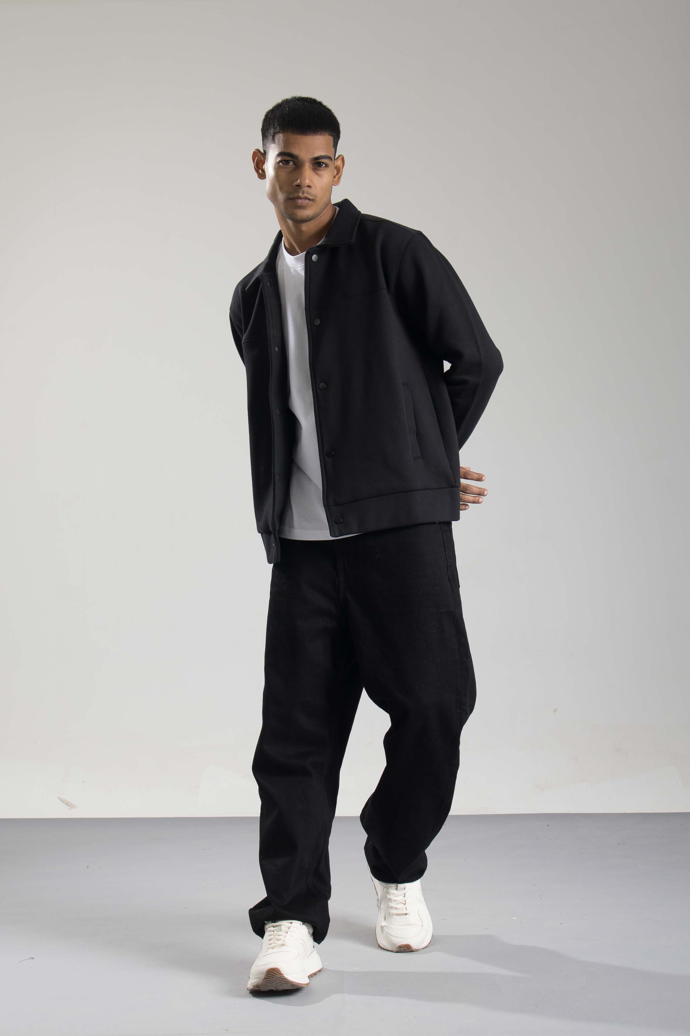 Oneway Men's Regular Fit Full Sleeve Solid Black Jacket