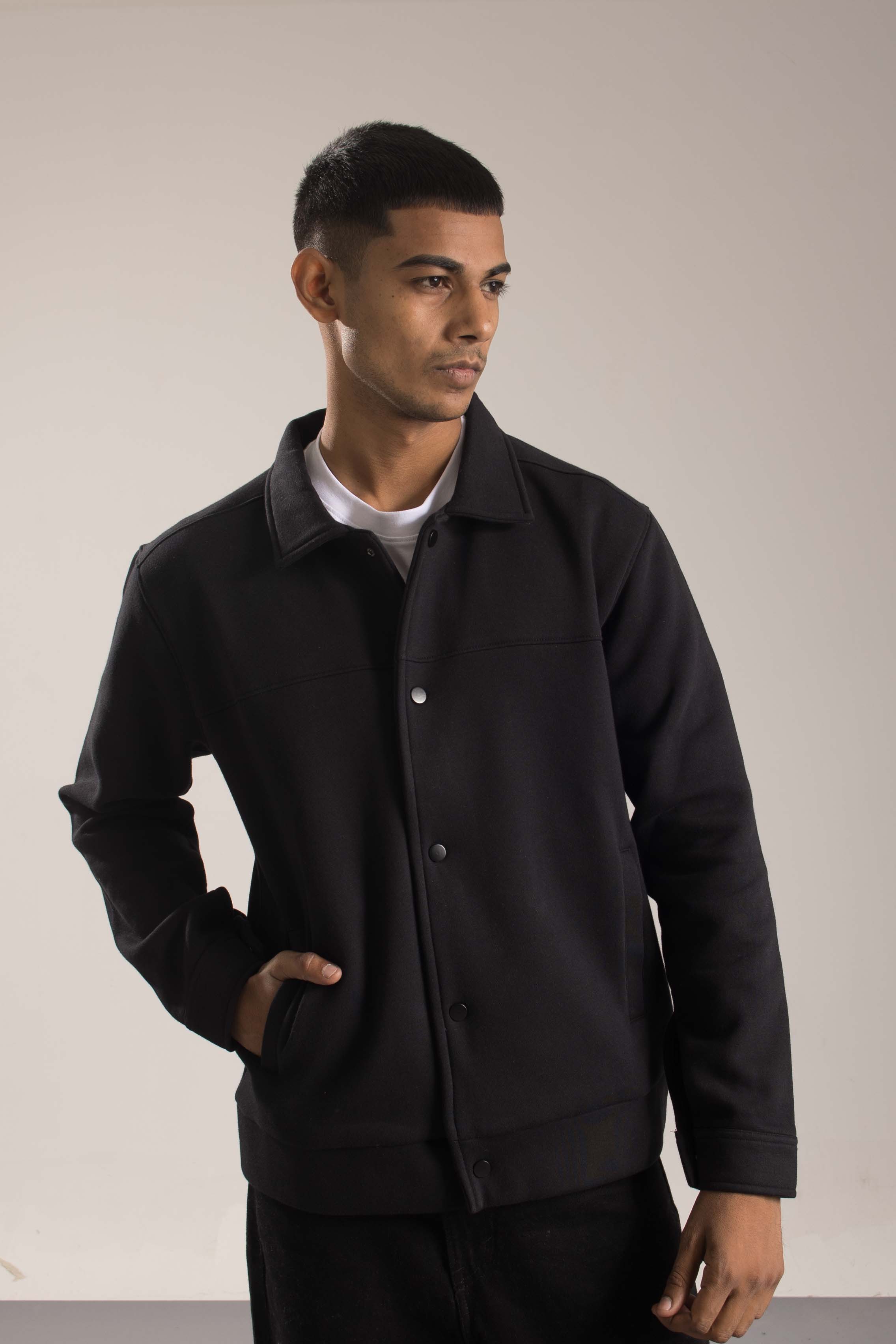 Oneway Men's Regular Fit Full Sleeve Solid Black Jacket