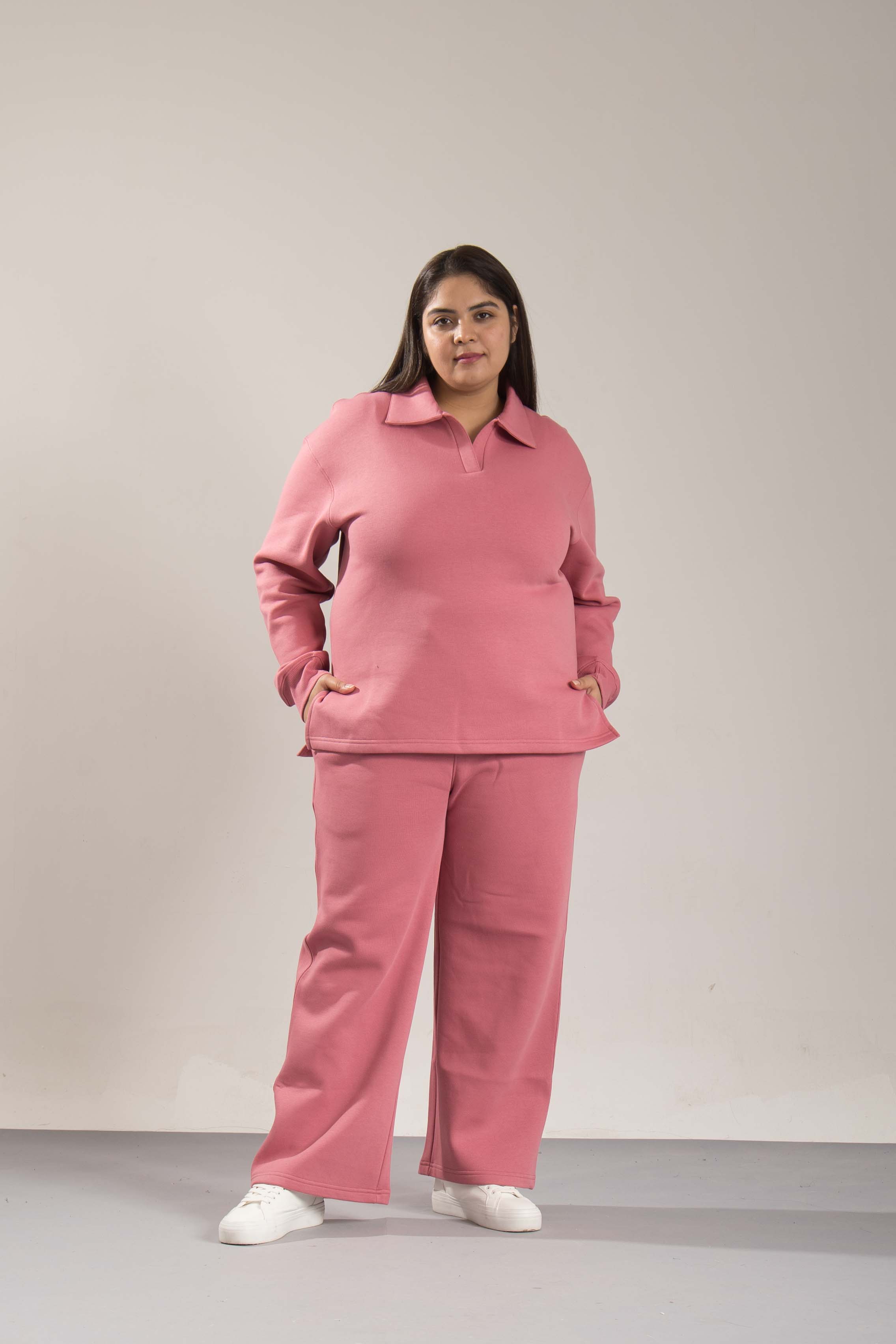 Oneway Women Solid Pink Track Suit