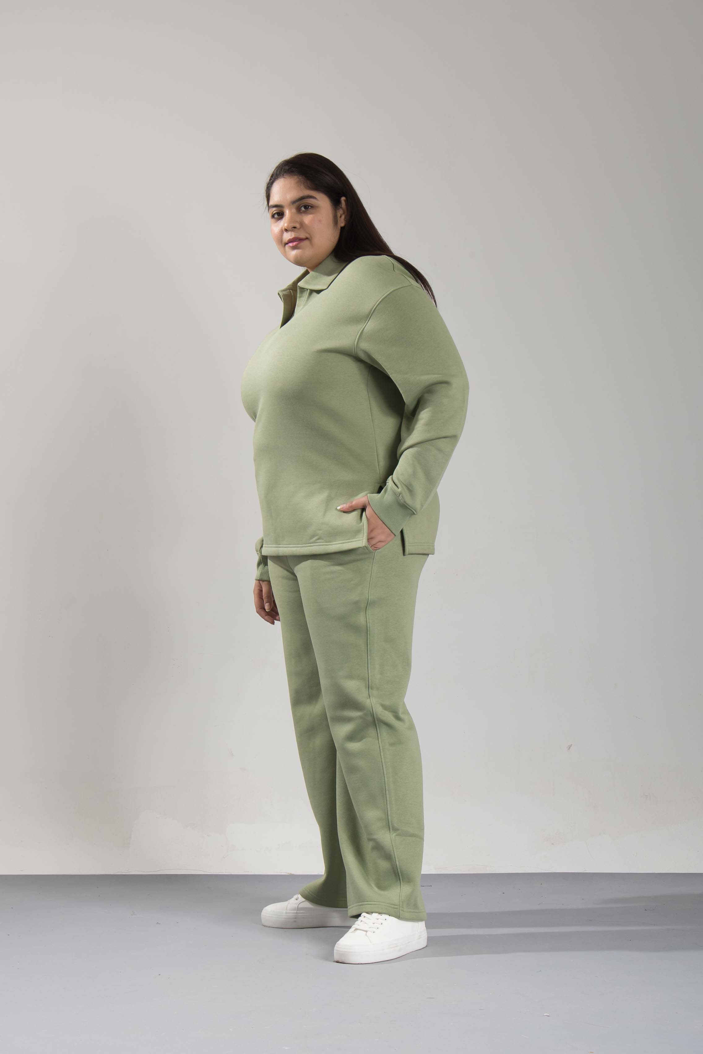 Oneway Women Solid Green Track Suit