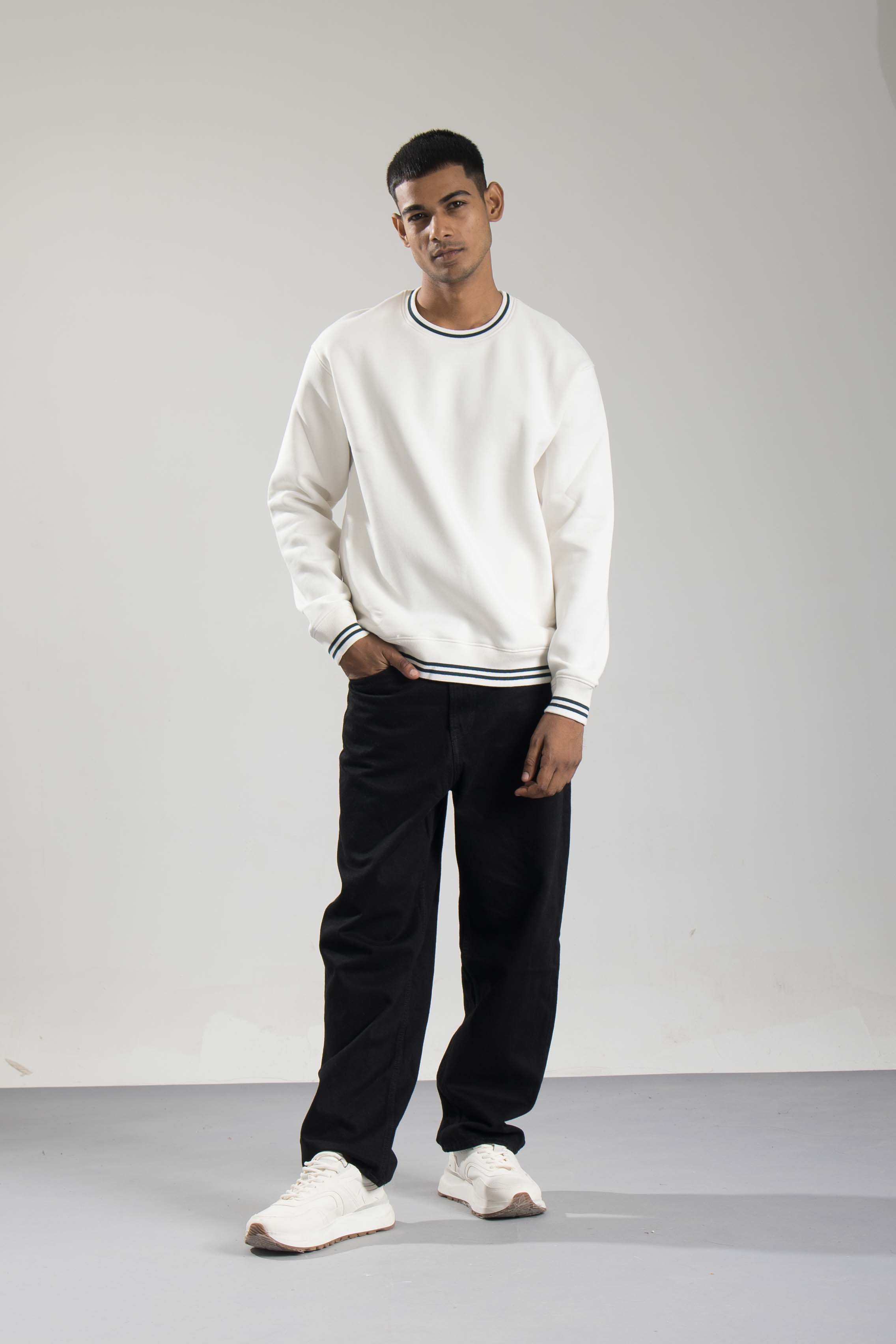 Oneway Men Solid Off White Sweat Shirt