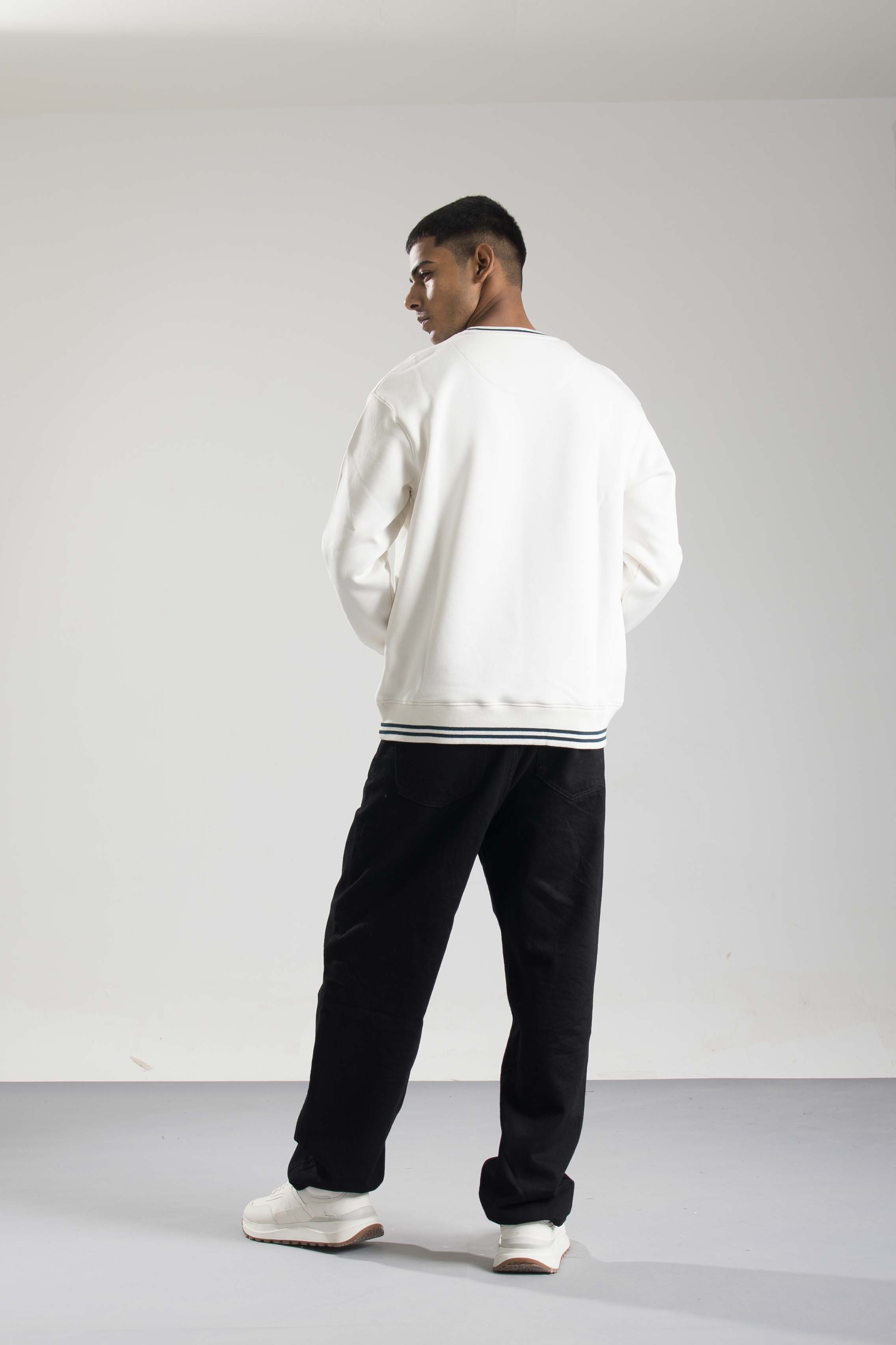 Oneway Men Solid Off White Sweat Shirt